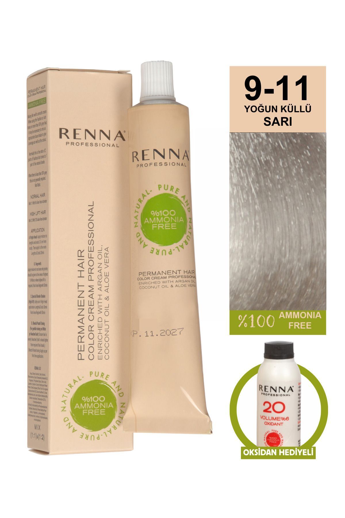 Renna AMONYAKSIZ Bitkisel Yıpranmış Saçlar İçin Saç Boyası 9-11 YOĞUN KÜLLÜ SARI 60ml