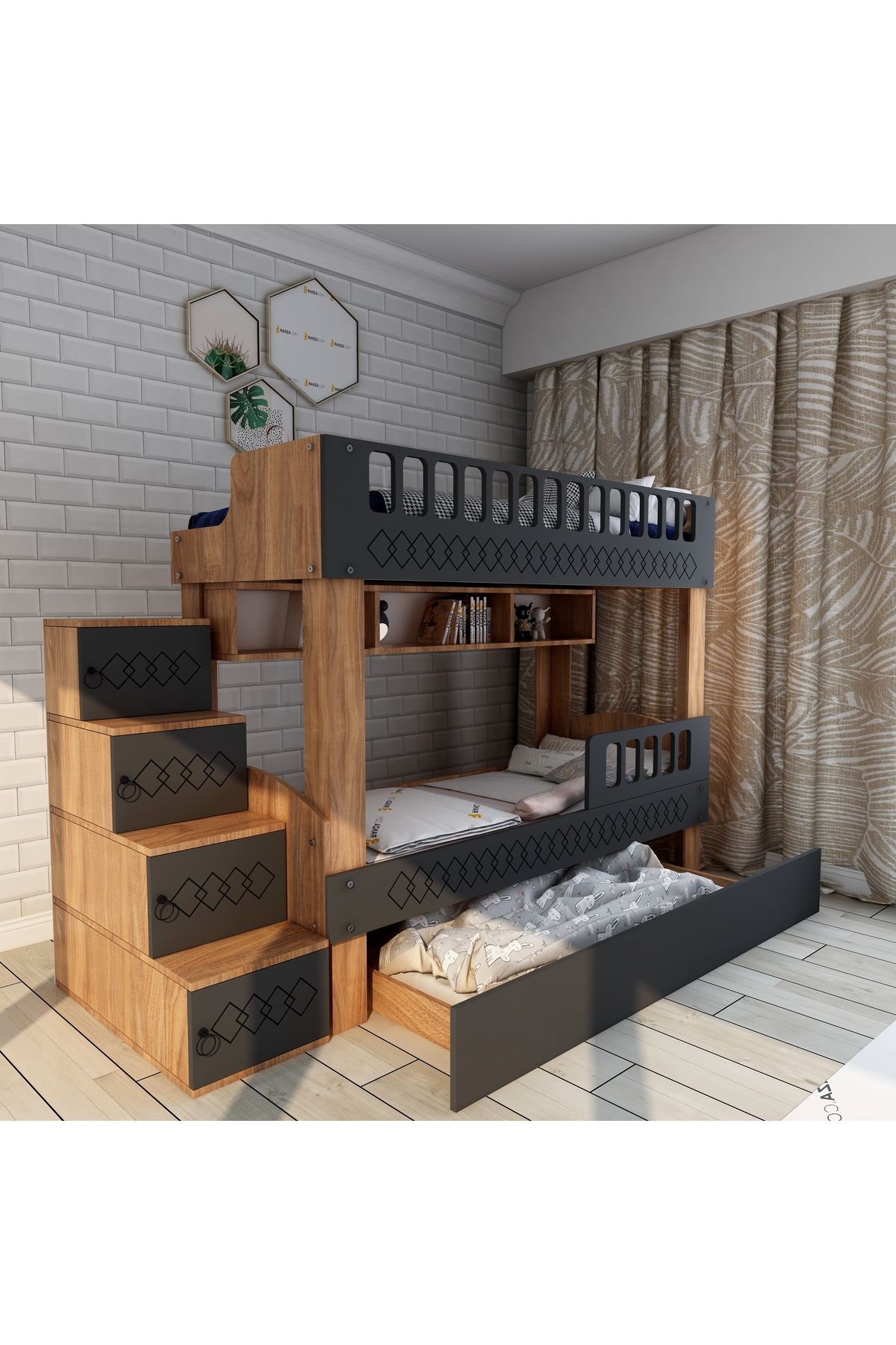 MEDEFE HOME Ranza Modelleri, Liza Ranza, MDF Korkuluklu, 90*190 Yavrulu