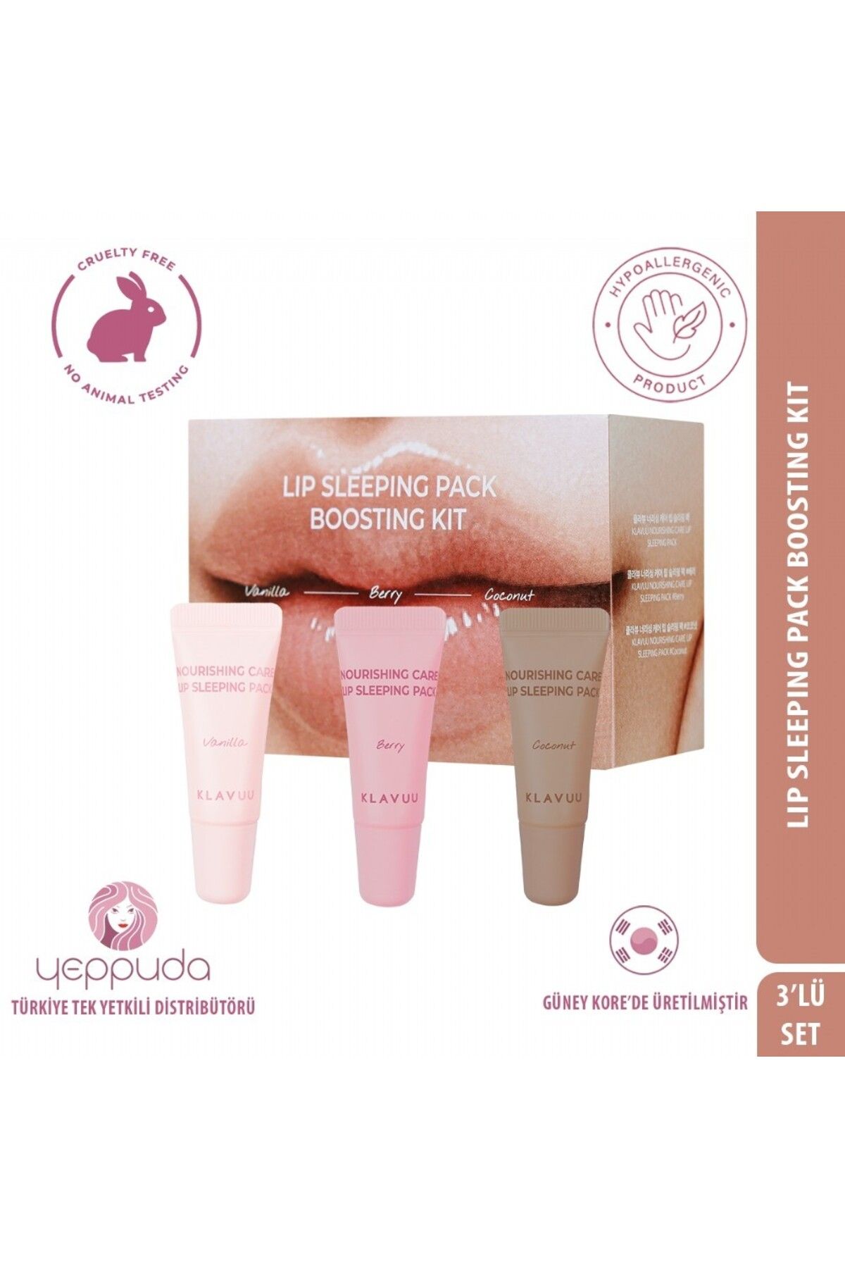 Klavuu Lip Sleeping Pack Boosting Kit - 3'lü Besleyici Dudak Bakım Gece Maske Seti