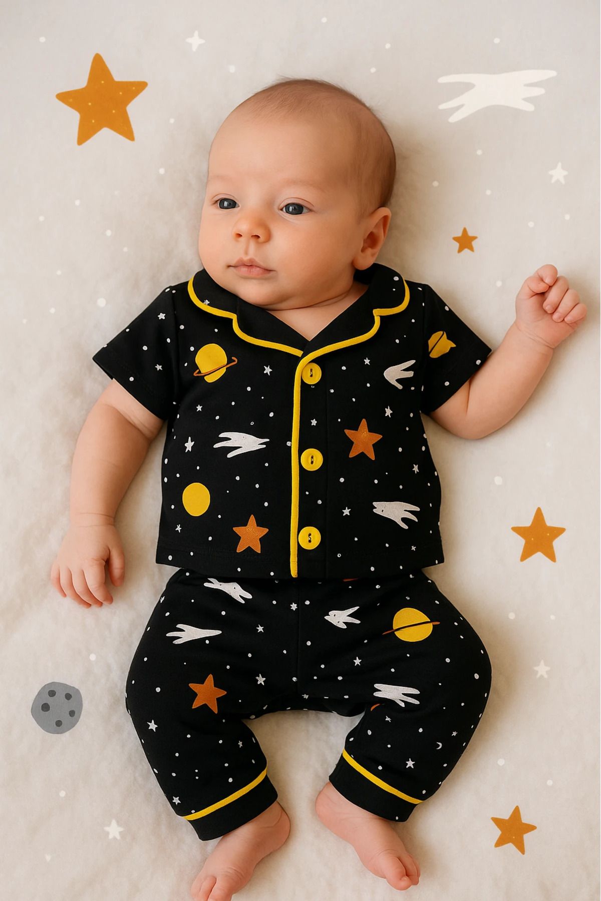 Çıldırıns Yazlık Uzay Baskılı 2’li Bebek Pijama Takım