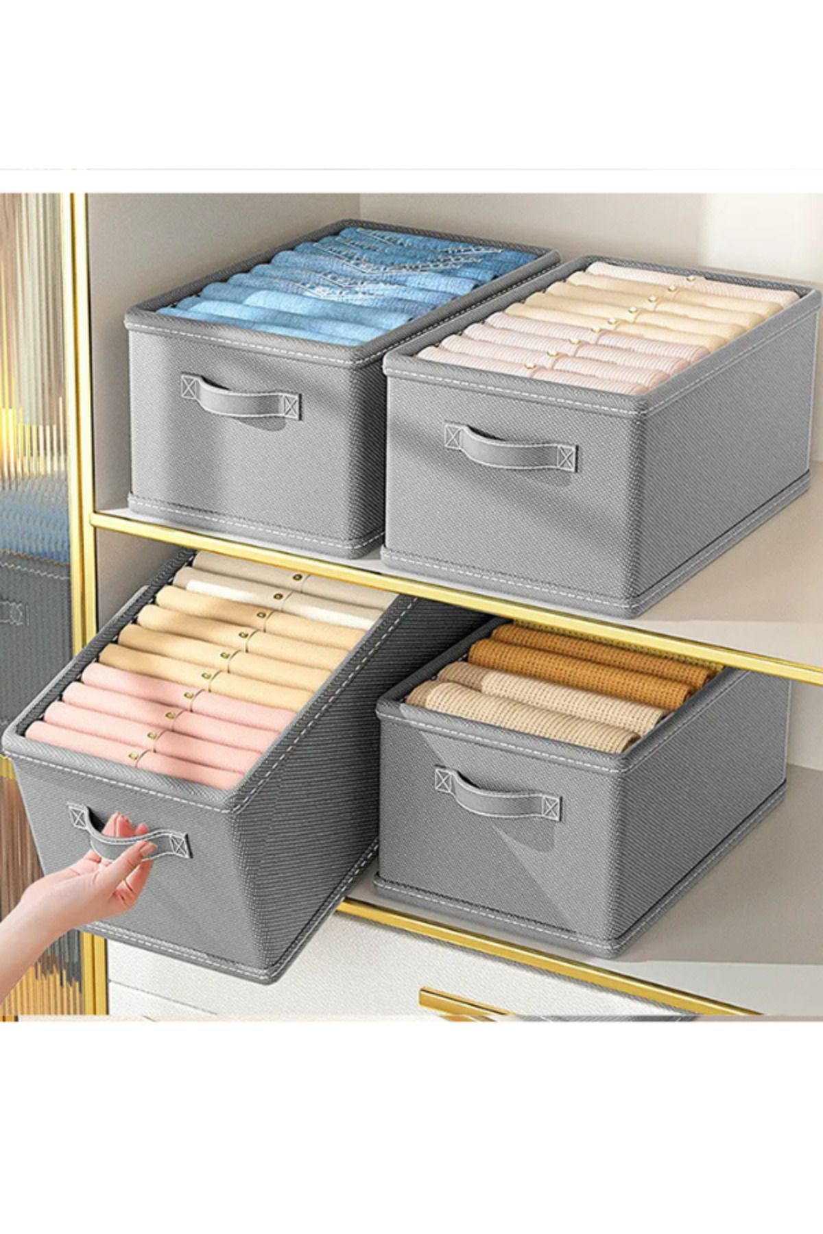 Venita Home 2 Adet Dolap Içi Düzenleyici, Raf Düzenleyici, Katlanabilir Kıyafet Saklama Kutusu-35x25x18cm
