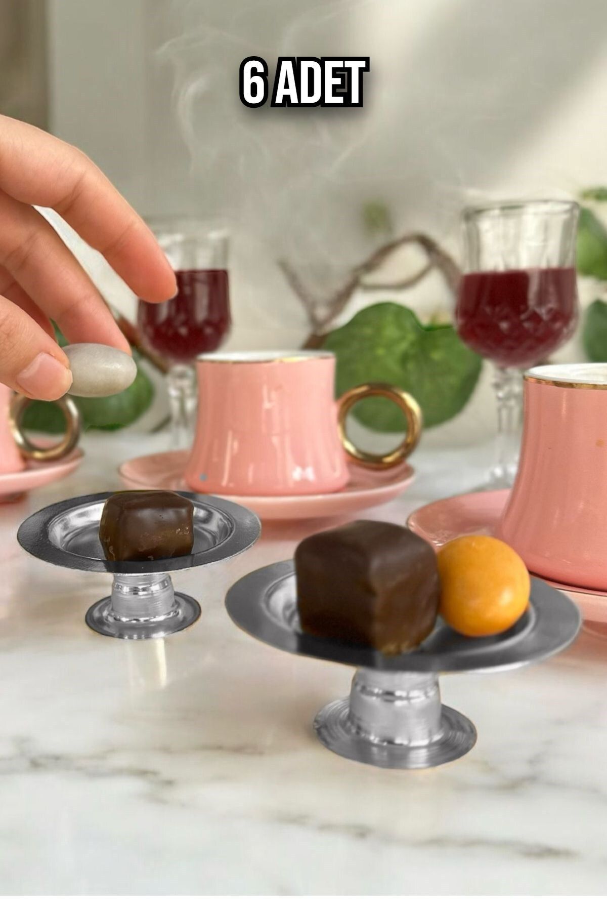 Carat Home Dekoratif Gümüş Renk Makaronluk 6 Li Lokumluk Kahve Yani Sunumluk