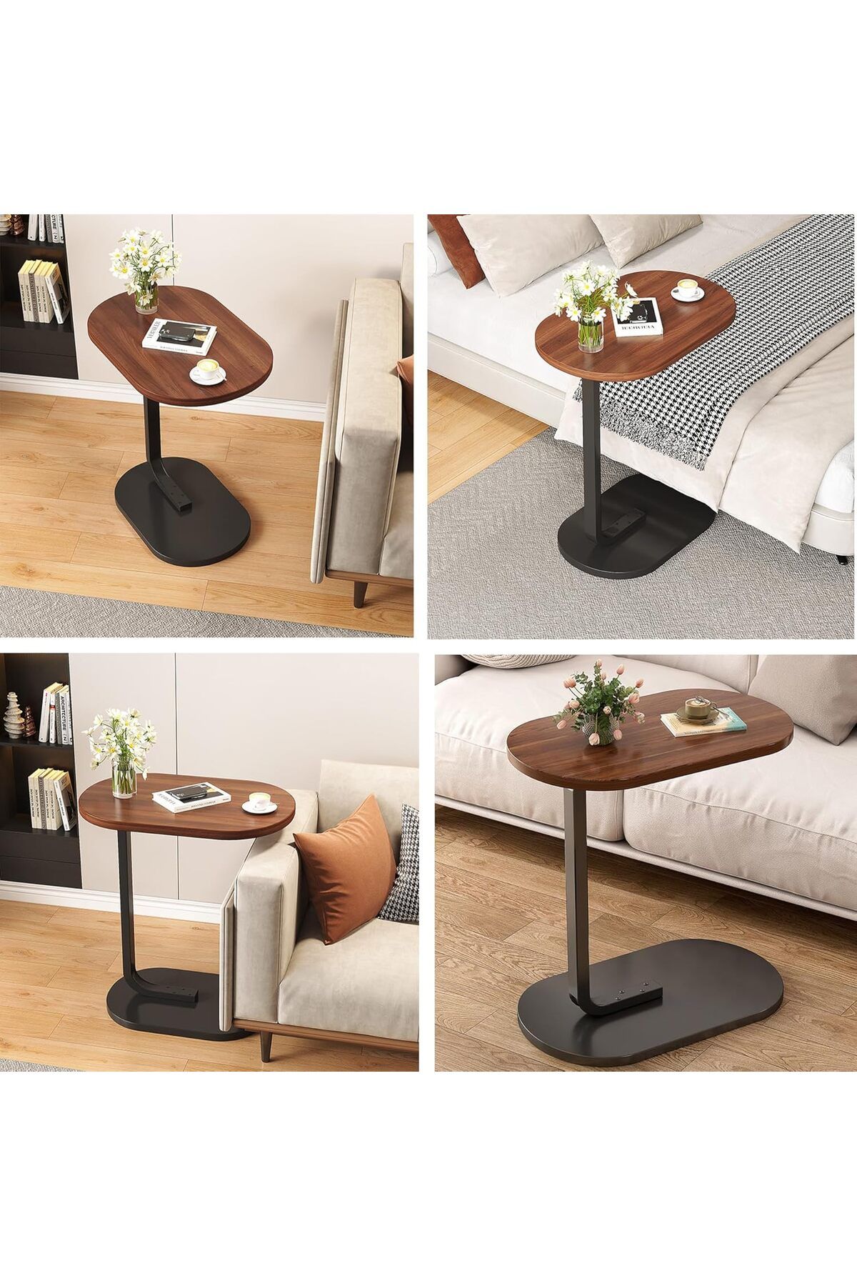 NEXIFY-Small C-Shaped Bed Side Table, Round End Table for Sofa,Coffee 3
