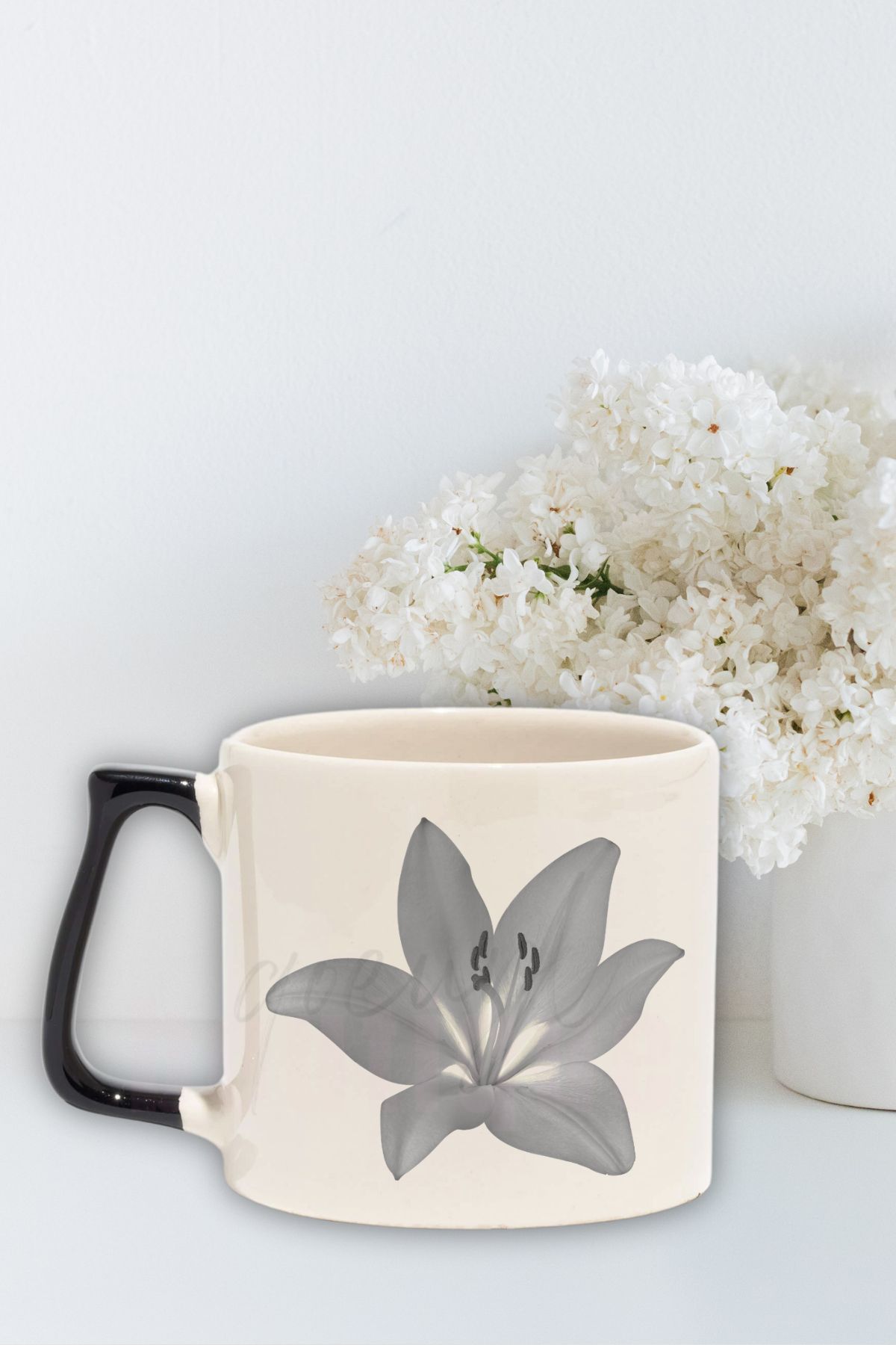 qoeuyl boutique Zambak Çiçek Baskılı Hediyelik Renkli Kulplu Modern Seramik Kupa