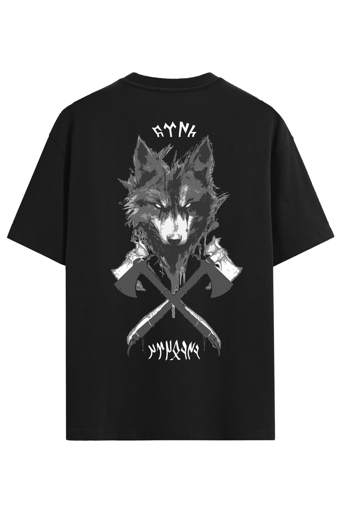 VEK Kurt Sırt Baskılı Özel Tasarım Oversize T-Shirt Göktürk Harfleri