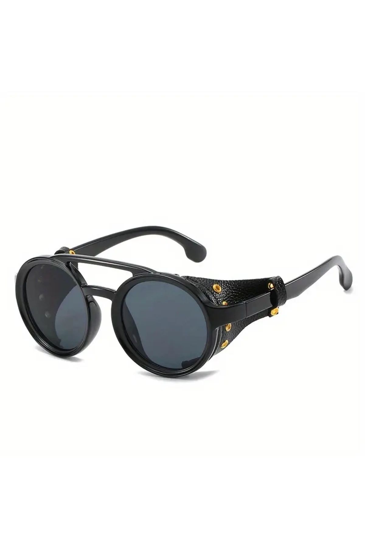 Olivier Philippe SteamPunk Deri Black Vintage Retro Güneş Gözlüğü