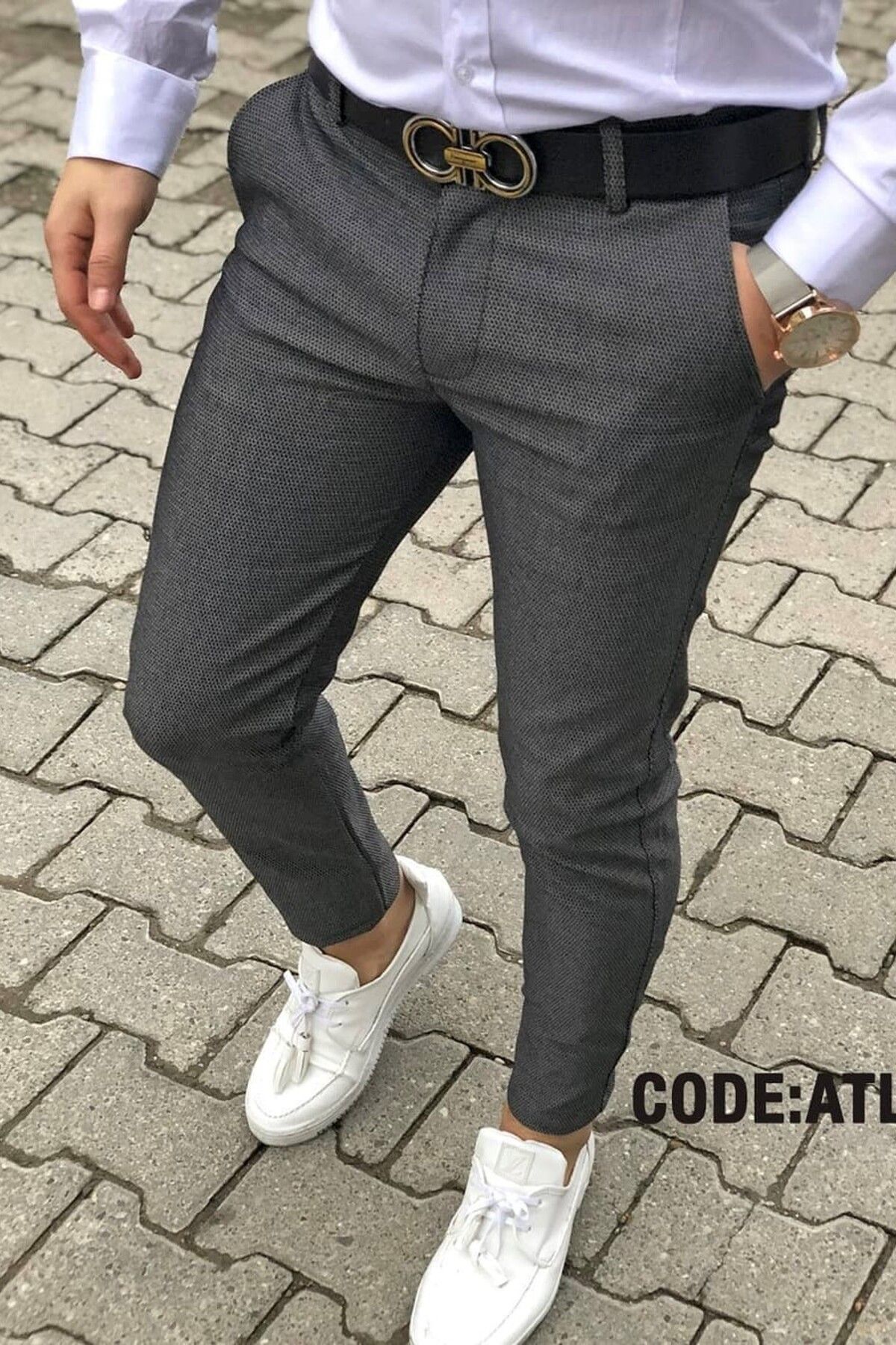 Gussi Erkek Füme Renk Slim Fit Kaliteli Esnek Likralı Keten Pantolon