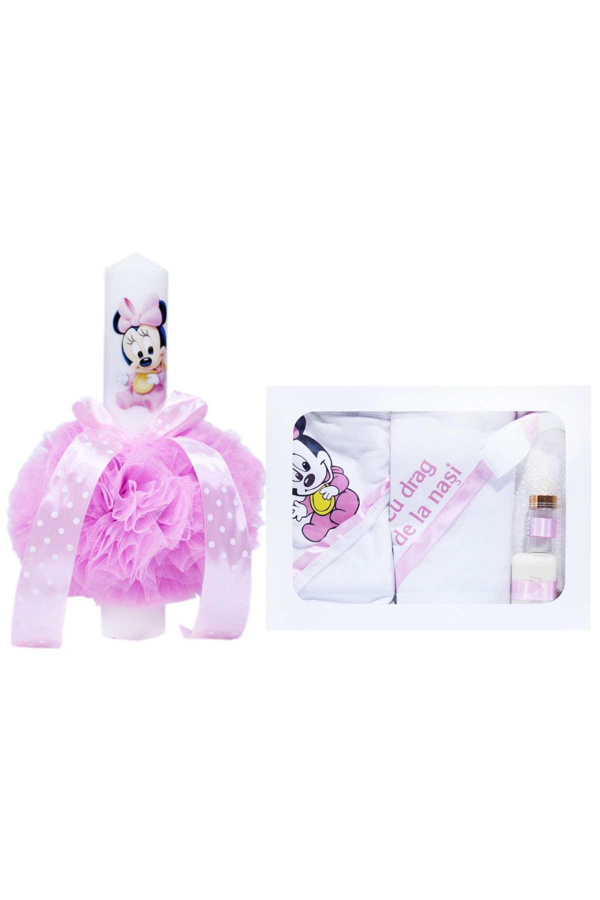 Recostore-Complete baptism set, candle and trunk, white-pink, REC358 1