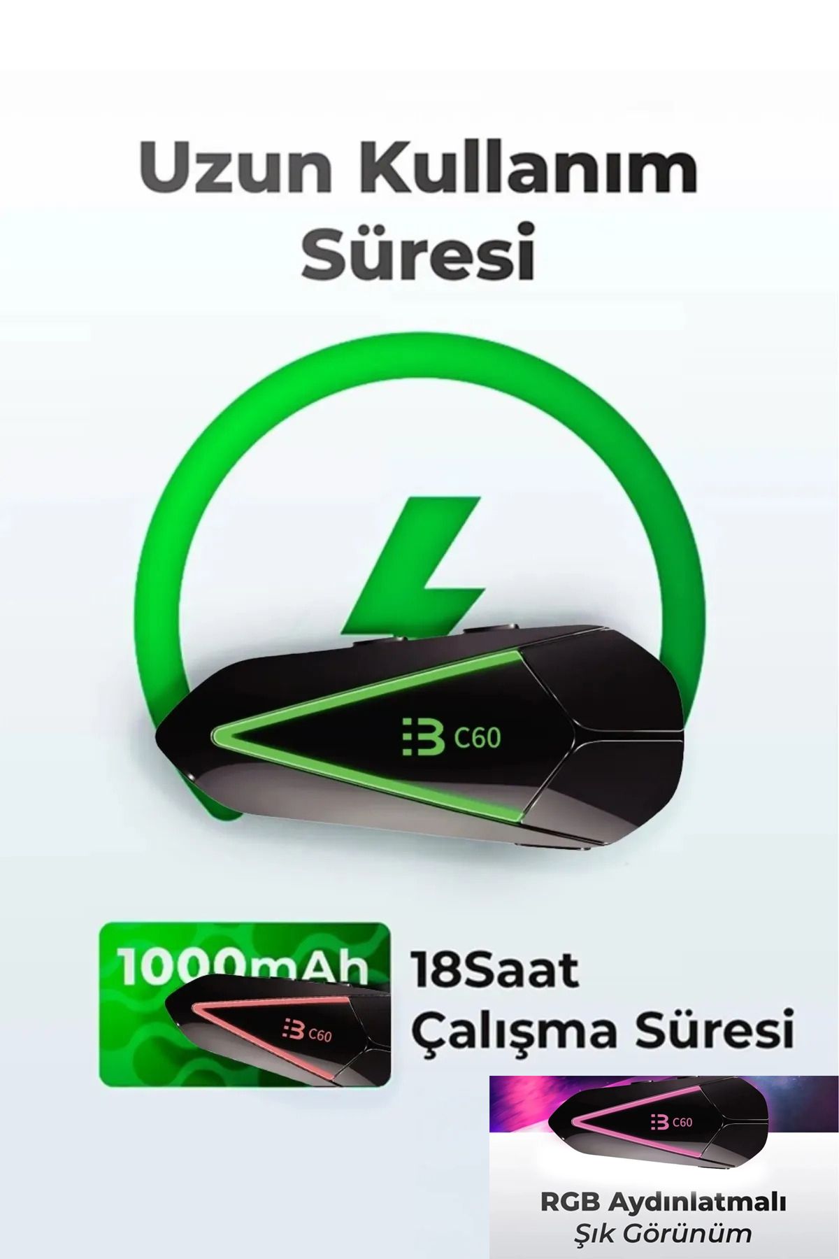 nextbuy Yeni Model Yeni Sürüm Bluetooth V5.3 Motosiklet Tüm Kaska Uyumlu Kulaklık Rgb İntercom Telsiz C60