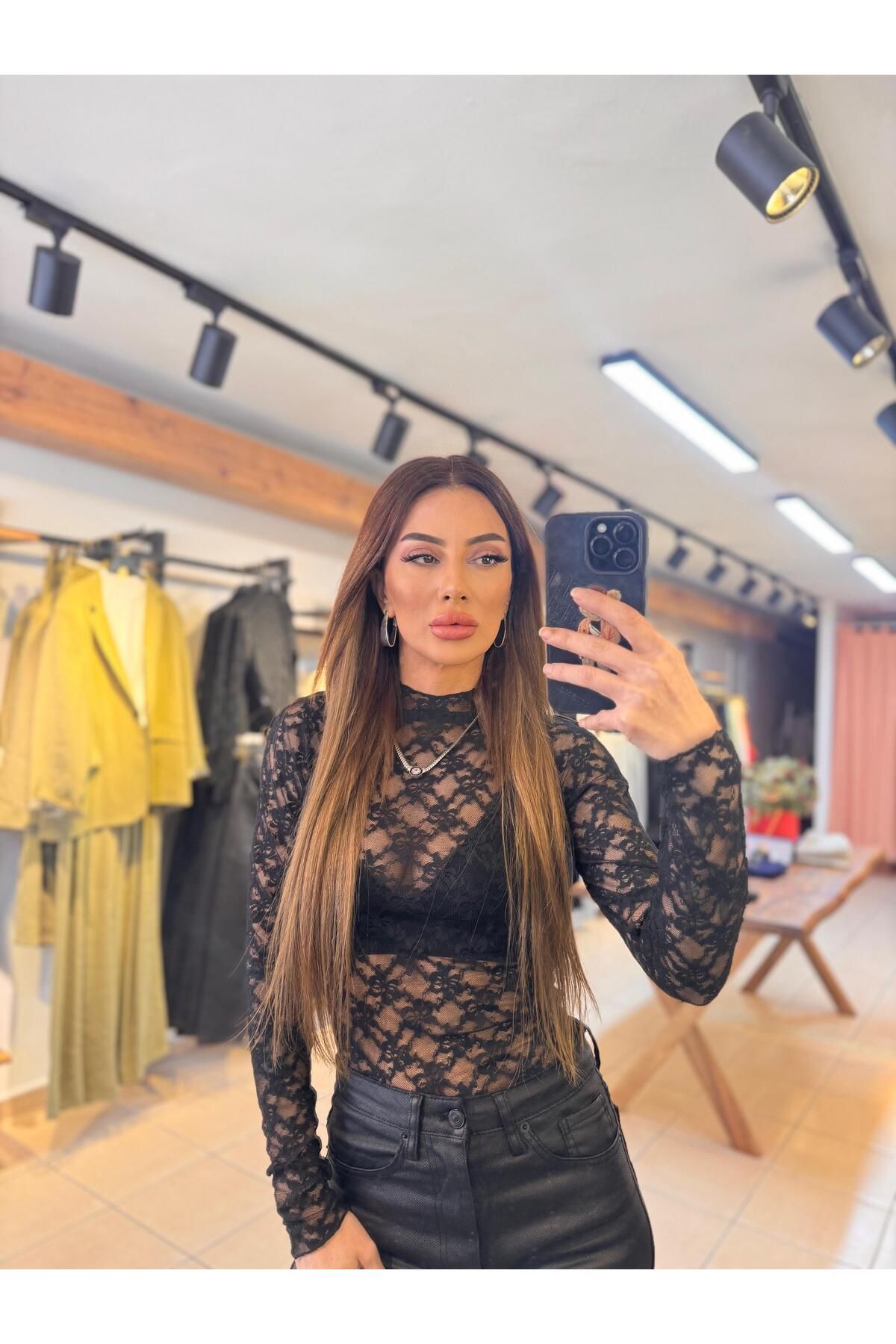 BLONDY Dantel Trasparan Bluz