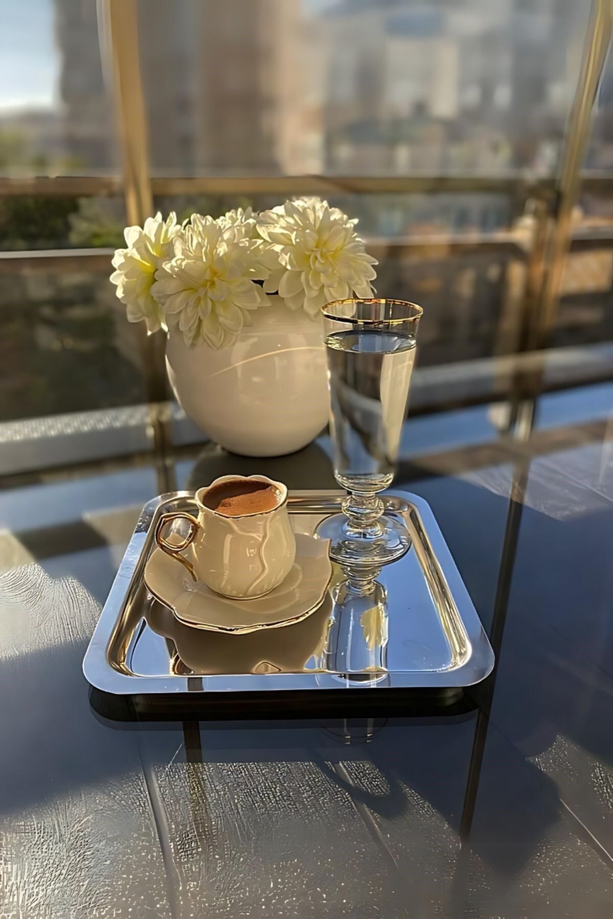 Carat Home Paslanmaz Çelik Kare 6 Lı Aksesuarsız Çay Kahve Sunum Tepsisi