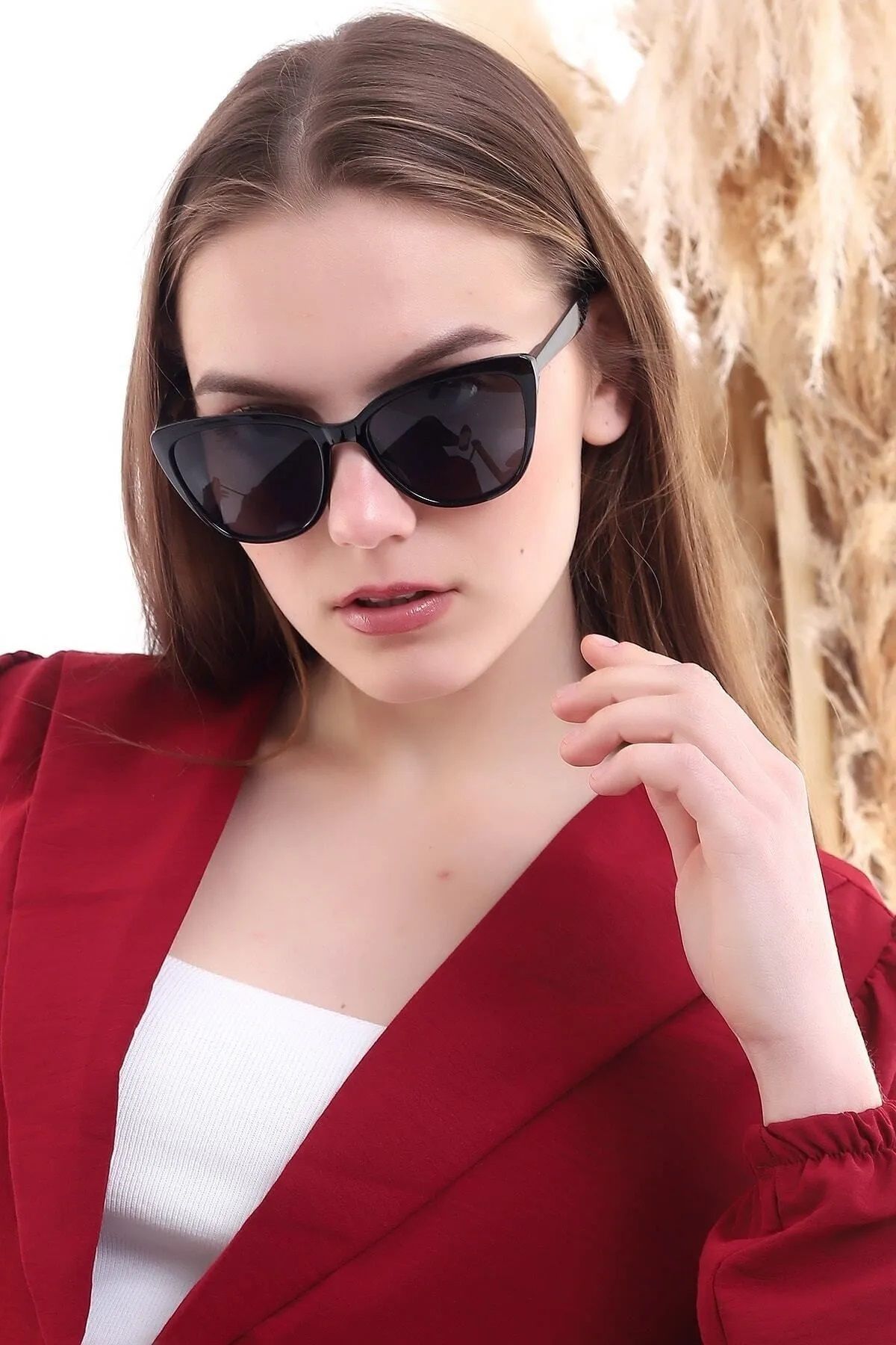 Chunky Frame Siyah Cat Eye Kadın Güneş Gözlüğü