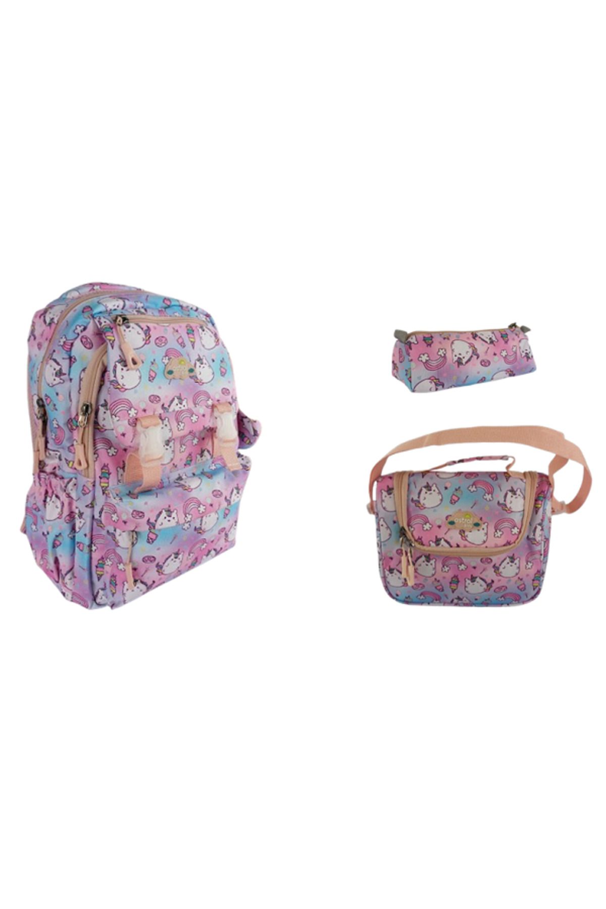 ASTRAL Kids 3 Lü Set İlkokul Sırt Çantası Kız Desenli Çanta