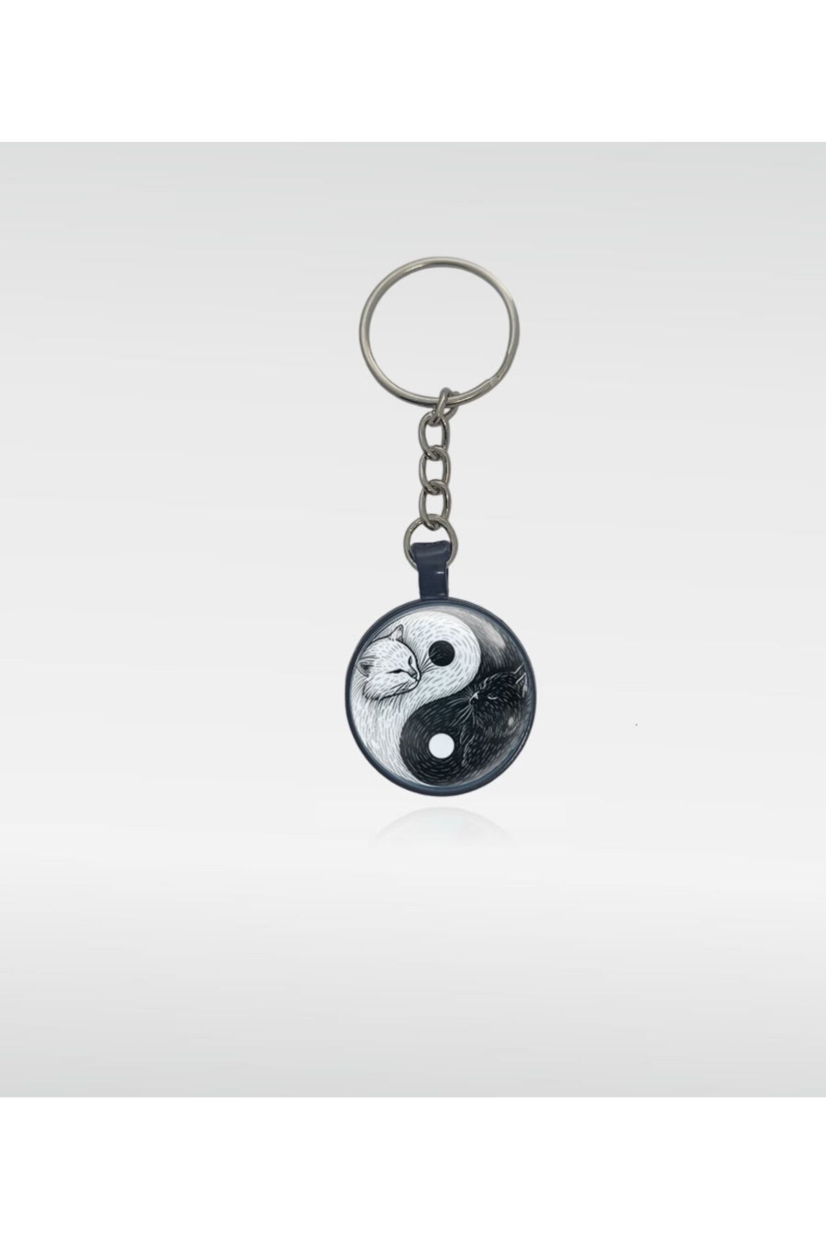 Utopia YingYang Kedi Anahtarlık, Kedili Anahtarlık, Cam Kaplama Kedi Anahtarlık