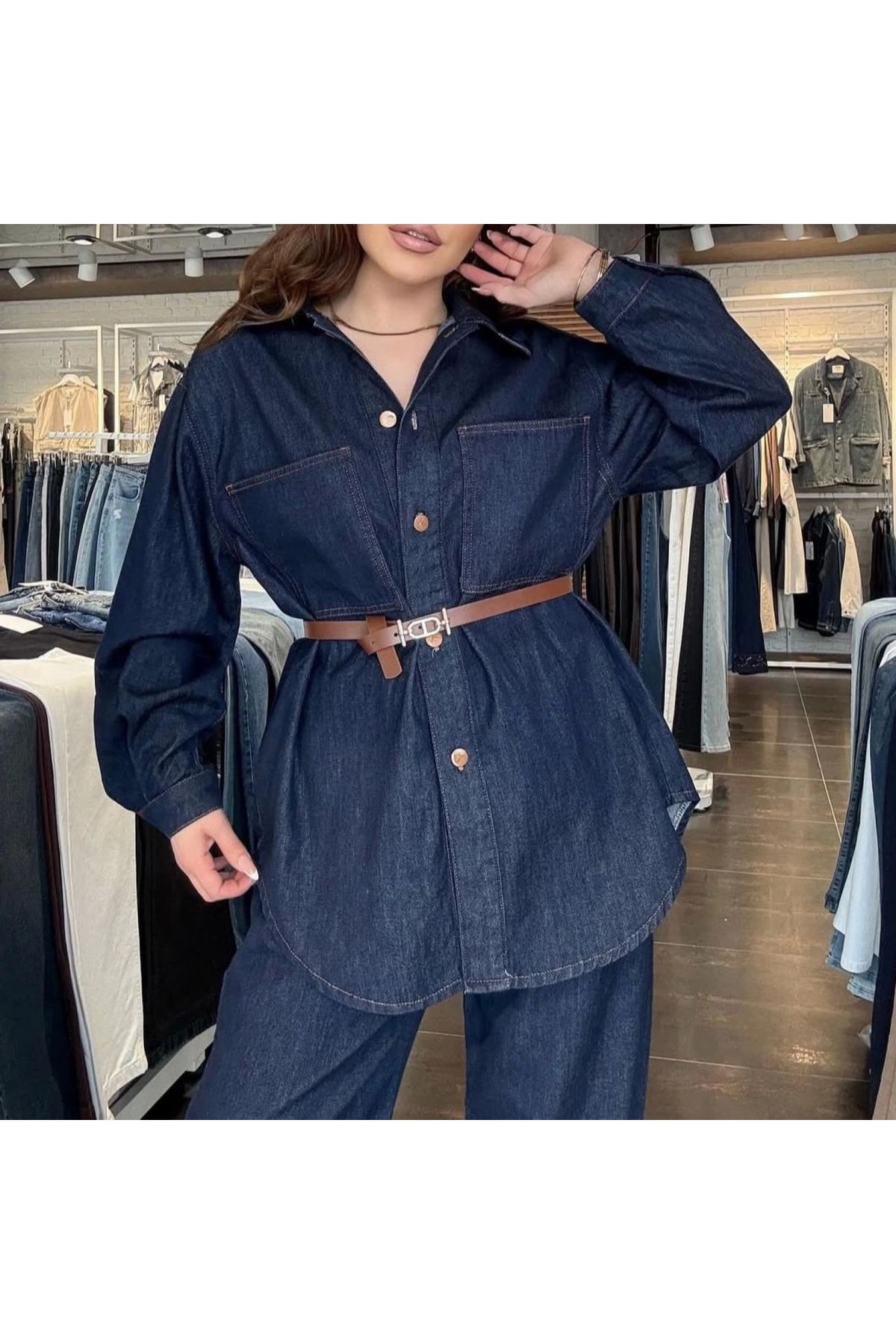 ALPERBUTİK LACİVERT JEAN GÖMLEK
