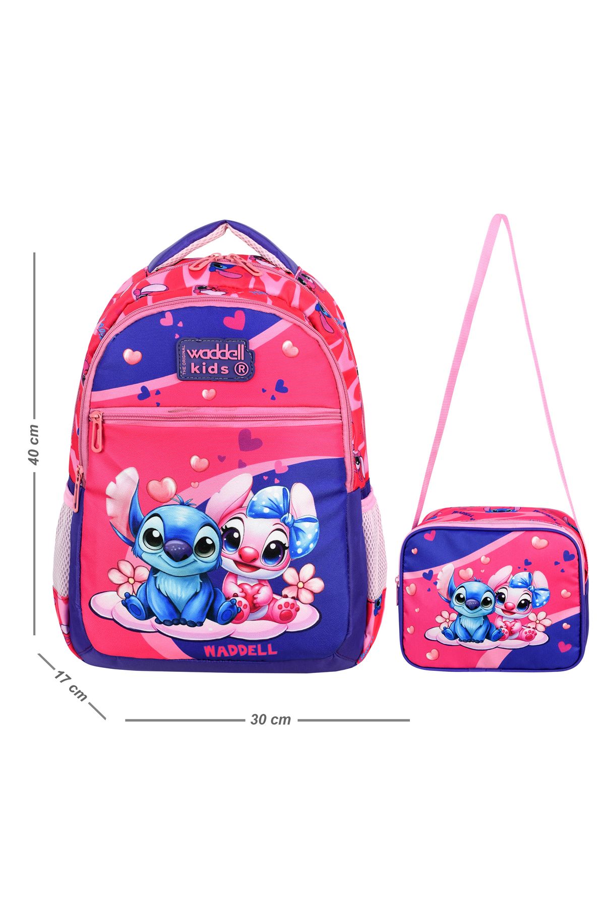 Waddell Pembe Stich Desenli İlkokul Çantası Beslenme Çantalı 25204