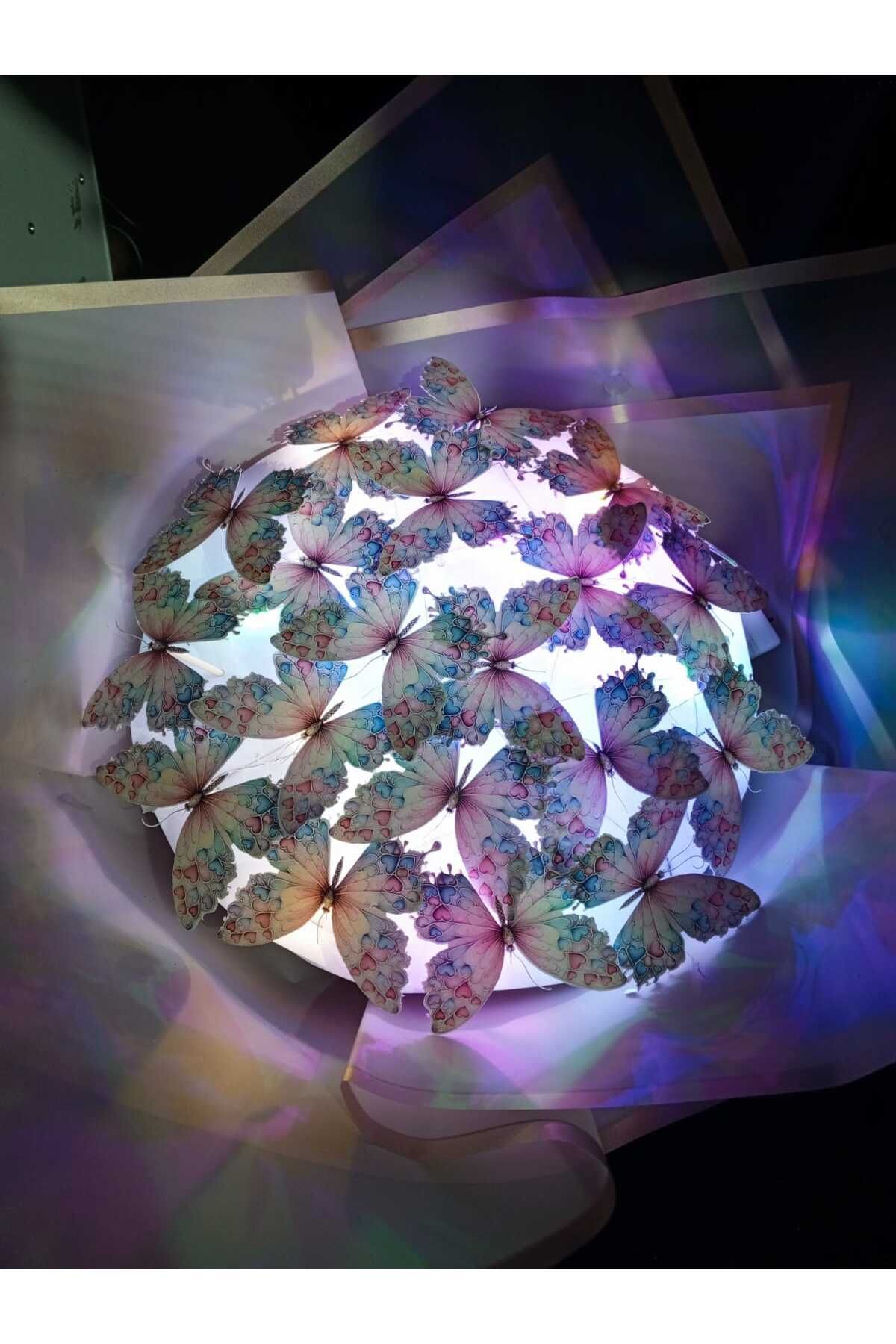 animeandyourworld led Işıklı kelebek buketi A Kalite 24 adet kelebekli sevgiliye, eşine vb herkes için