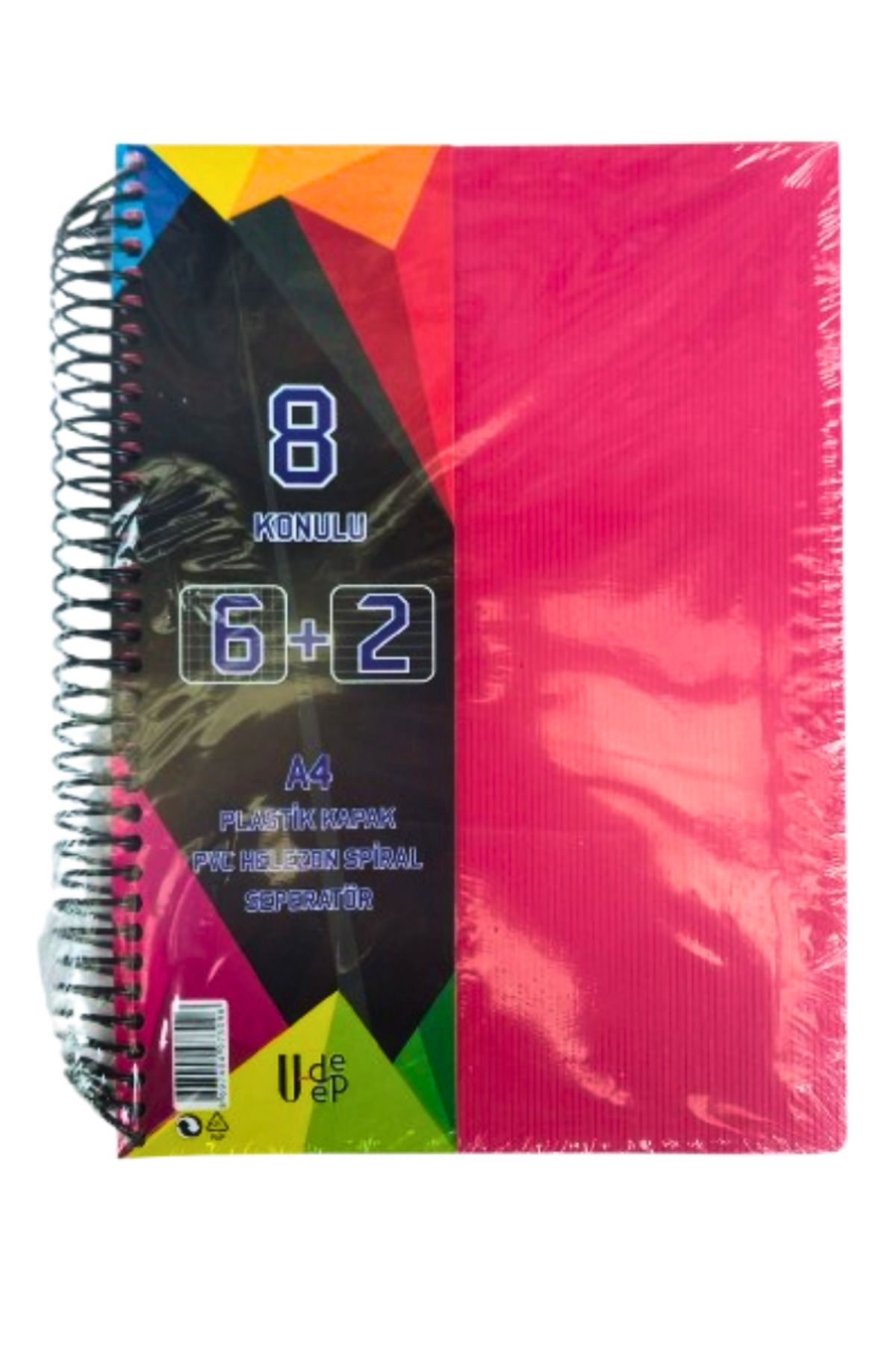 Glanart a4 boy 6+2 ayraçlı defter dersane defteri (6 kareli 2 çizgili ) 200 yaprak 8 bölümlü udep