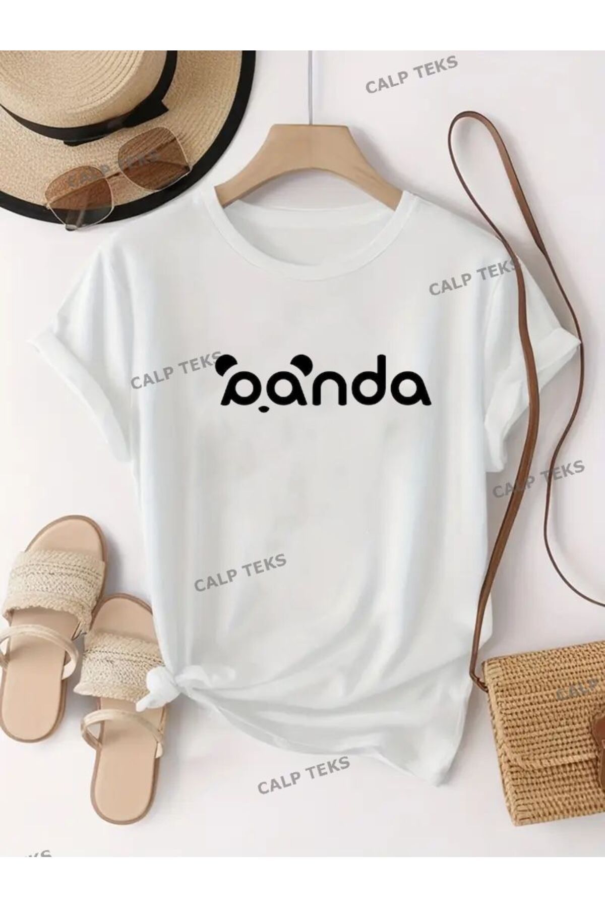 CALP TEKS PANDA YAZI BASKILI OVERSİZE TİŞÖRT