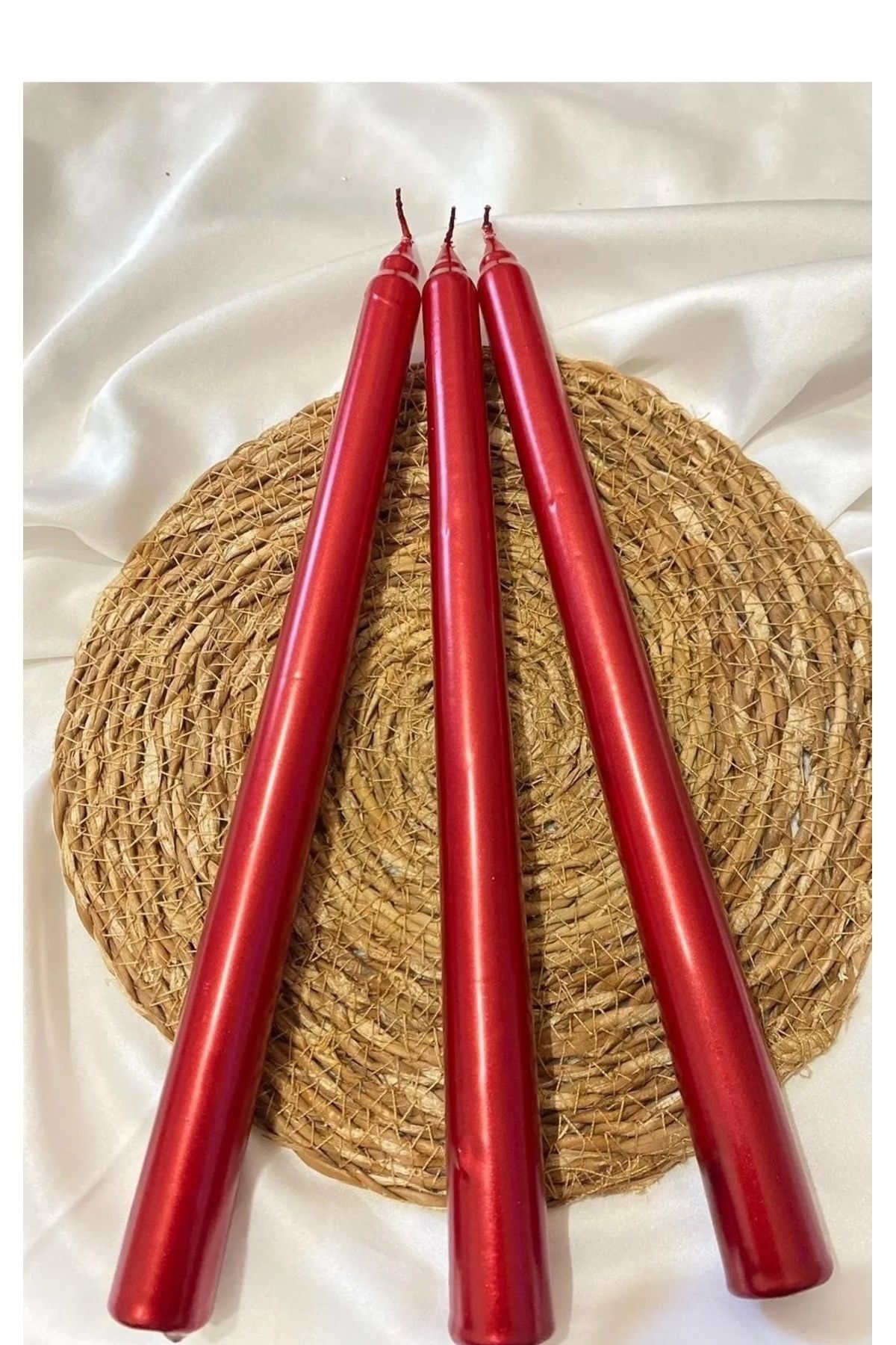 camas candle 3 Lü Kırmızı Metalik Şamdan Mumu