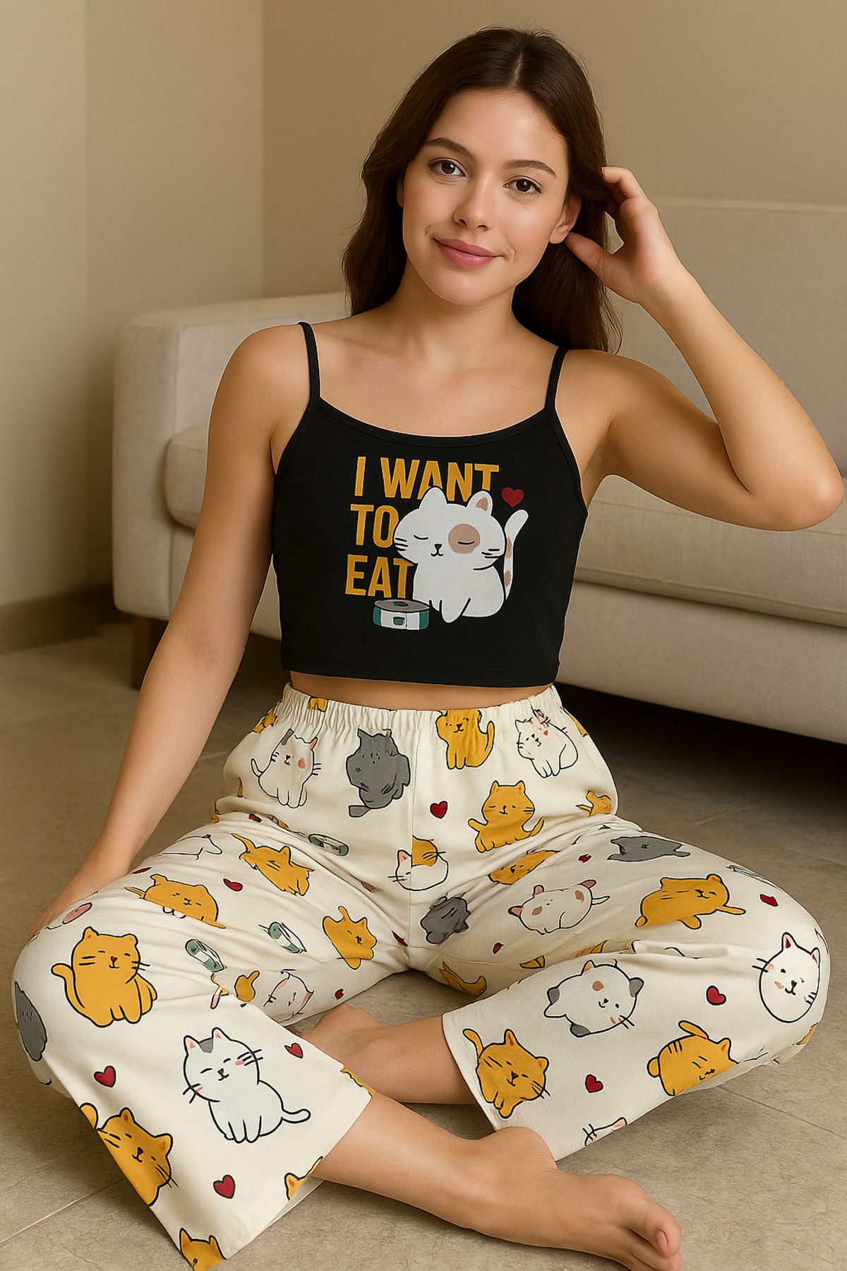 PEMBİŞ HOMEWEAR Bahd Cat42 Askılı Pijama Takımı