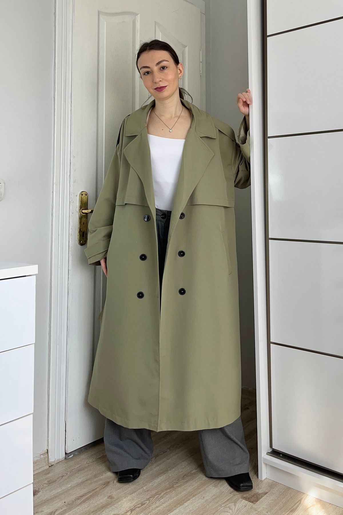 Gökcan Butik Oversize Çağla Trençkot
