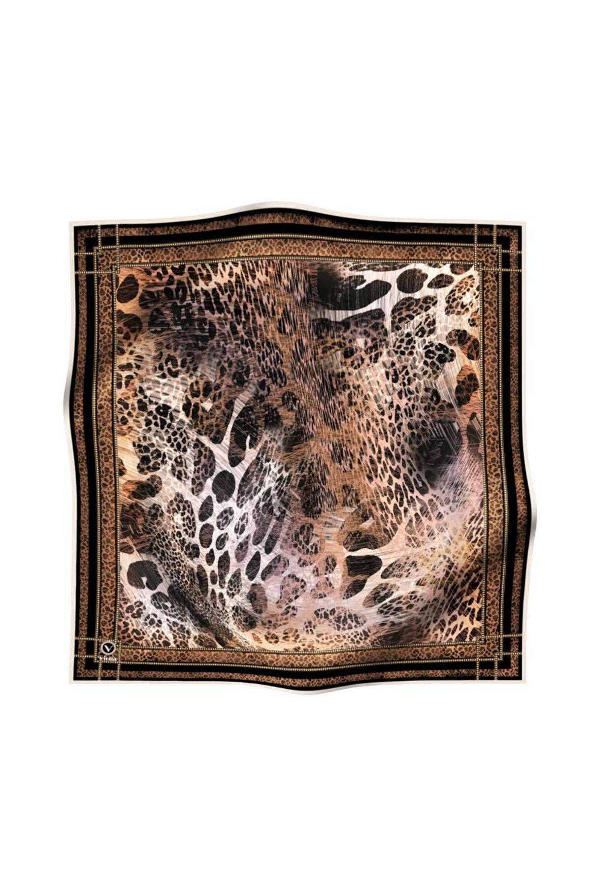 VİOLLA-Twill Leopard Patterned Black Colored 90X90 Scarf (Does Not Contain Silk) Edge Stitching Shape Hand Stitched 2