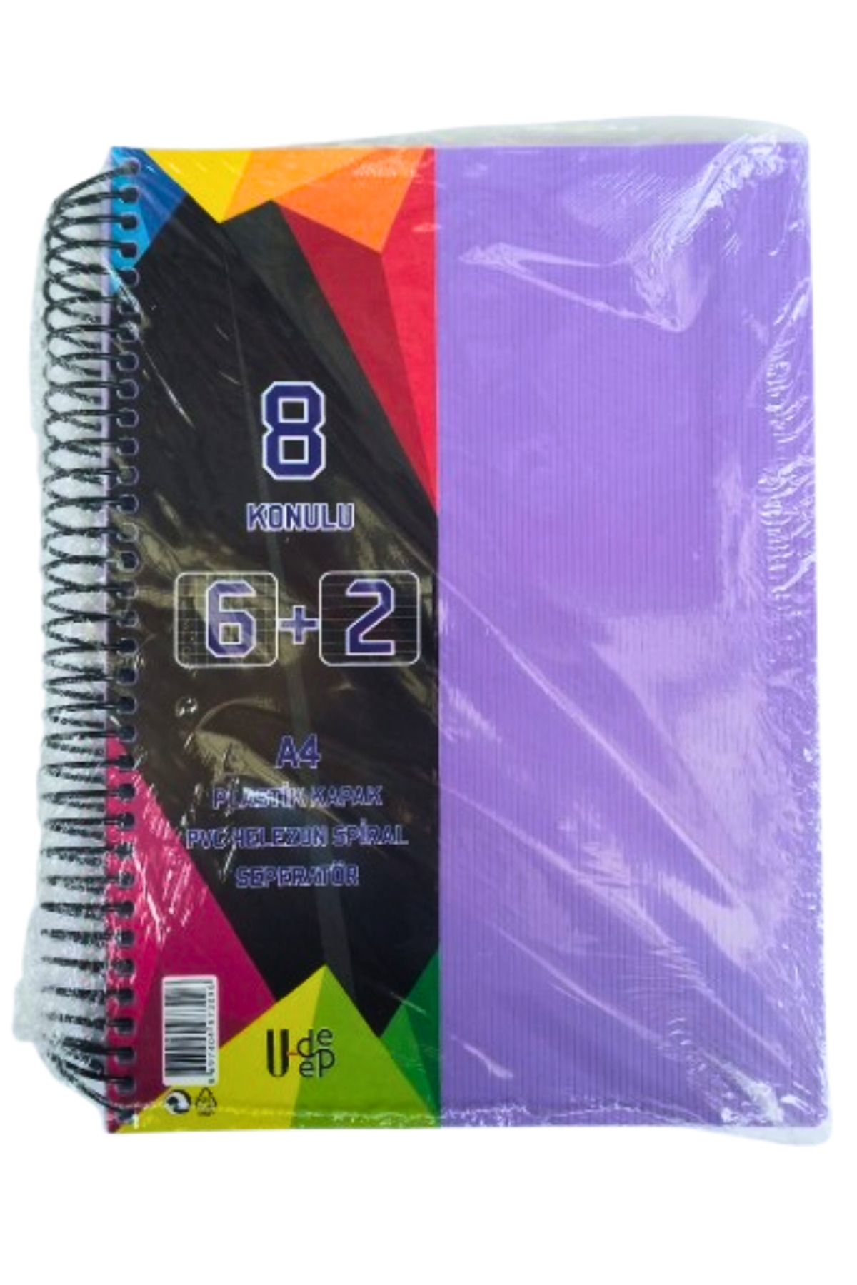 Glanart a4 boy 6+2 ayraçlı defter dersane defteri (6 kareli 2 çizgili ) 200 yaprak 8 bölümlü udep