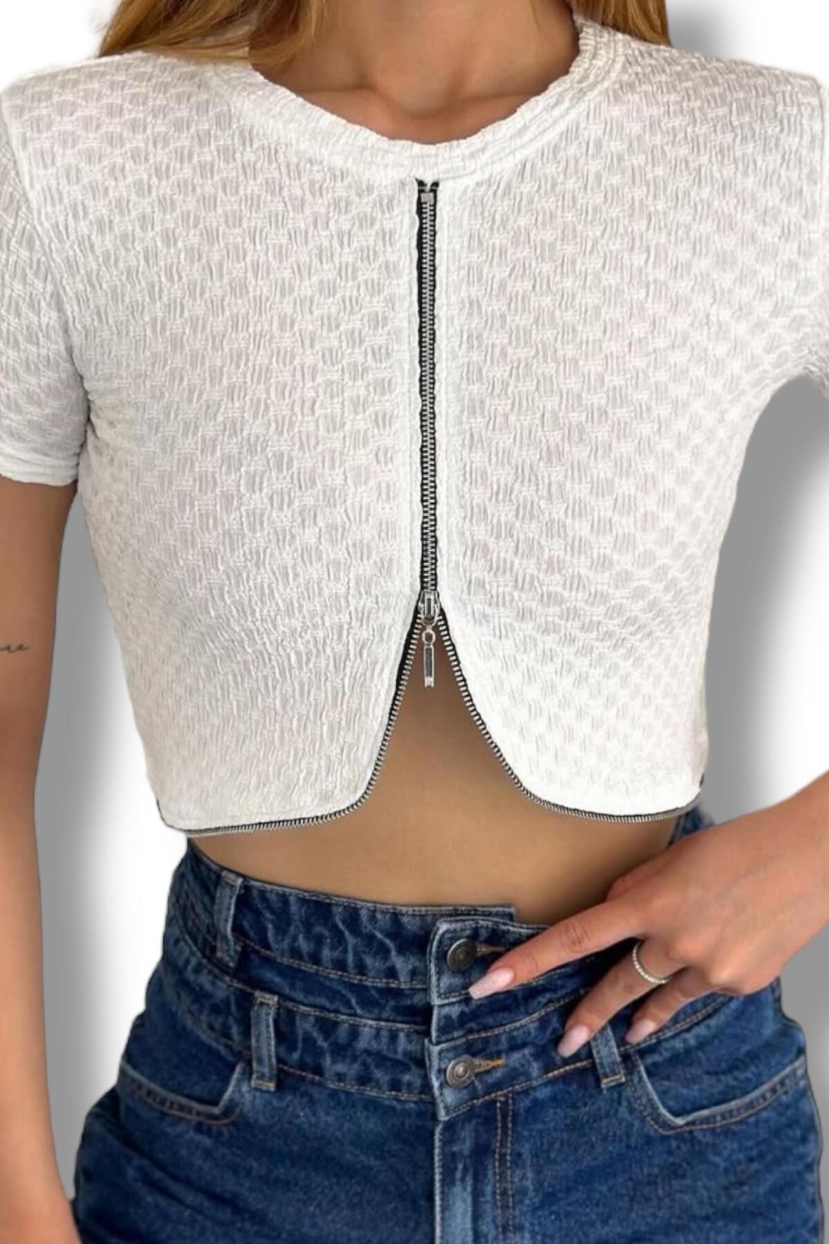 SmoothStride Fermuarlı Gömlek Model Crop Top