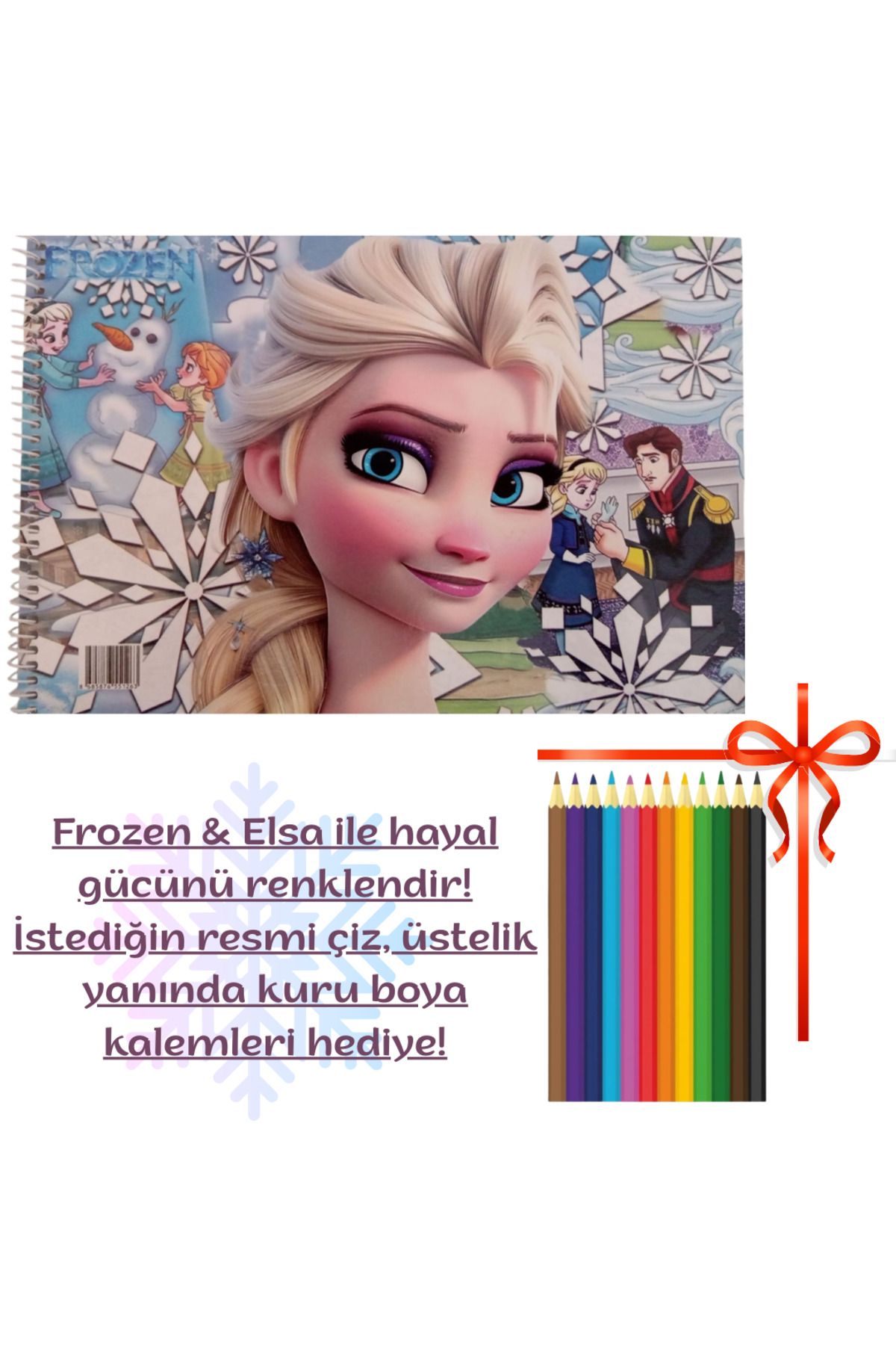 booddie Resim Defteri 17 cm *24 cm Frozen Elsa Karlar Ülkesi Küçük Boy 15 sayfa 12'li Kuru Boya Hediyeli Set