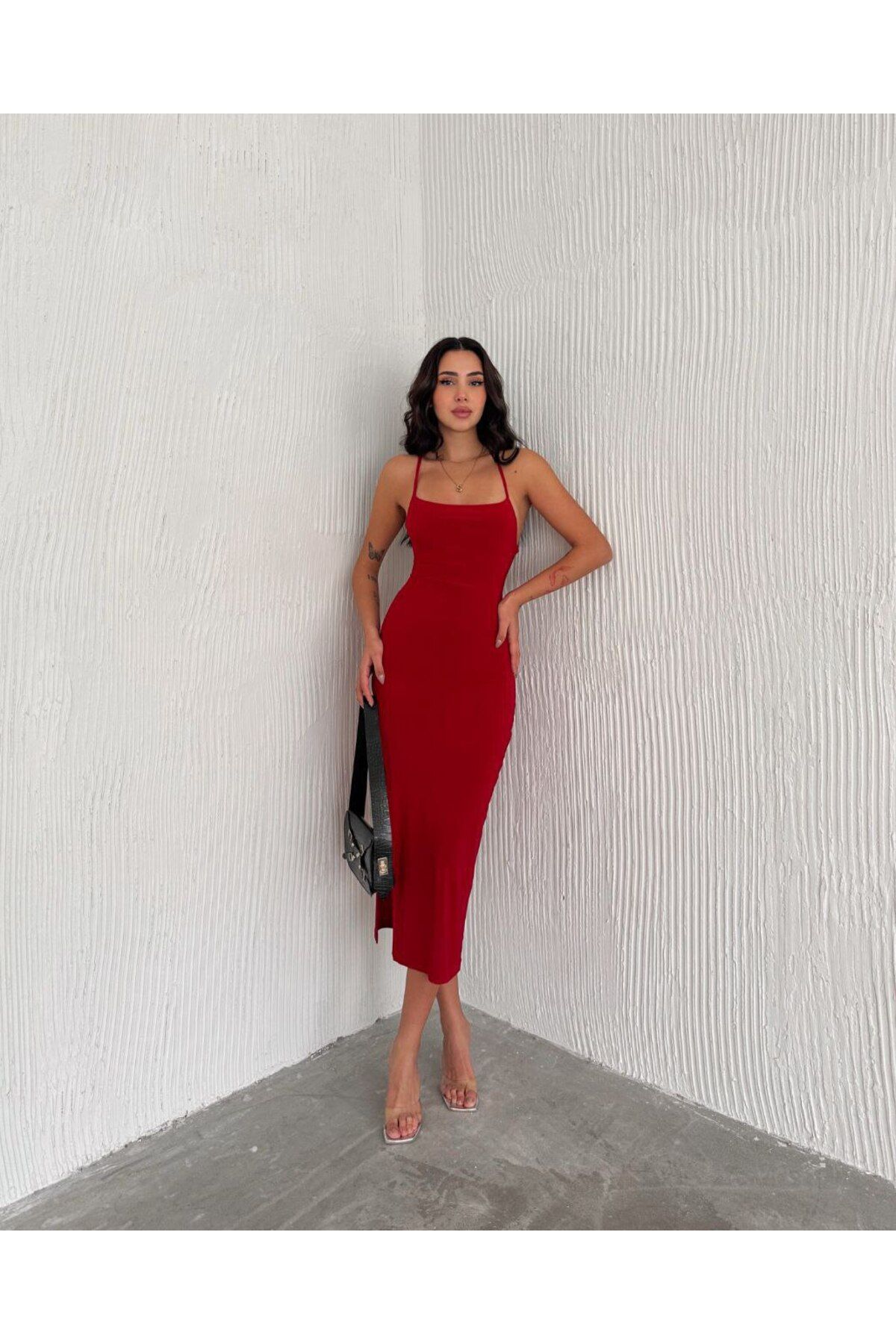 MODA Sandy Kumaş Sırt Dekolteli Yırtmaçlı Elbise