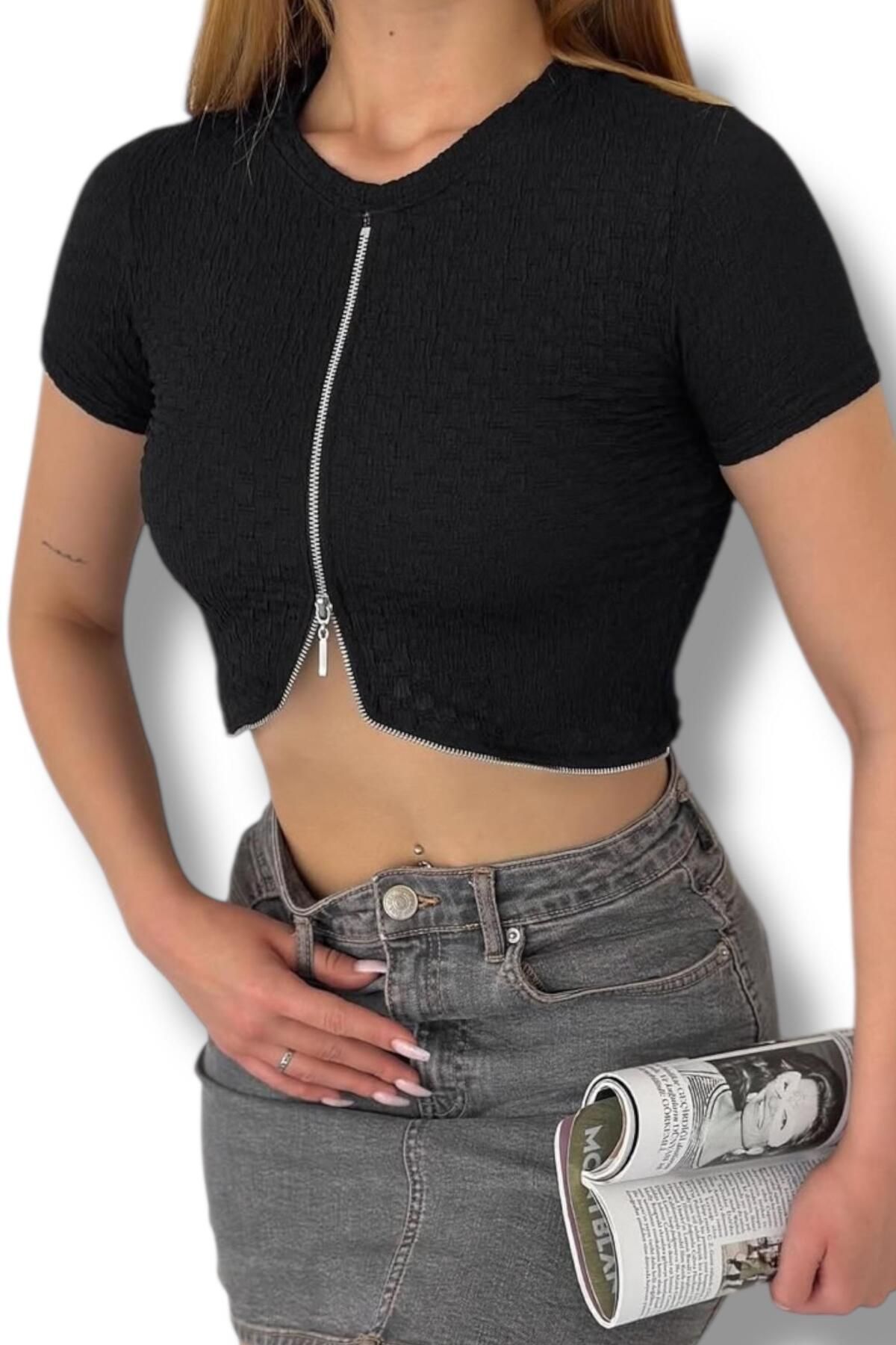 SmoothStride Fermuarlı Gömlek Model Crop Top