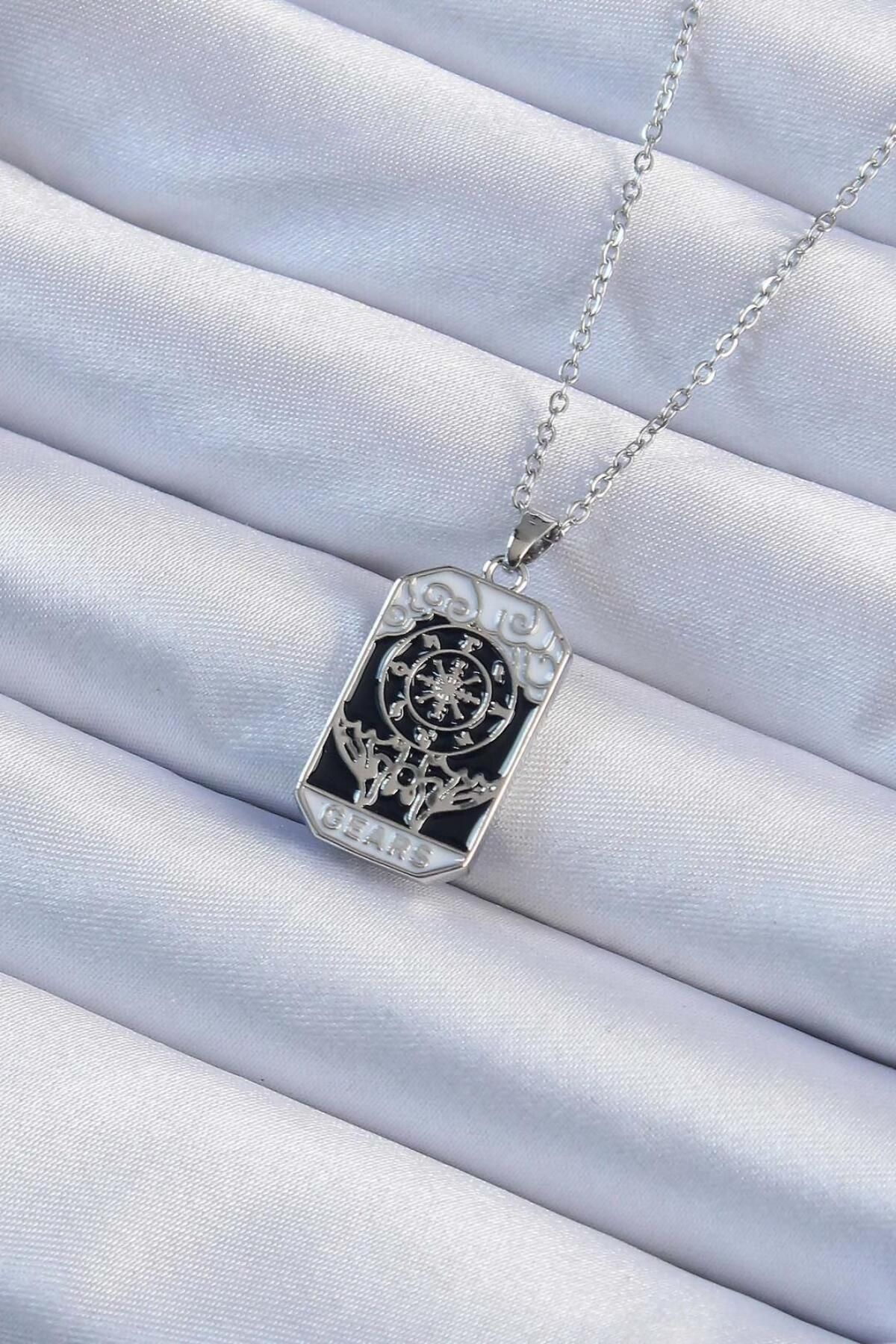 Aylis Takı Tasarım 316L Çelik İşlemeli Siyah Mineli Tarot Kolye