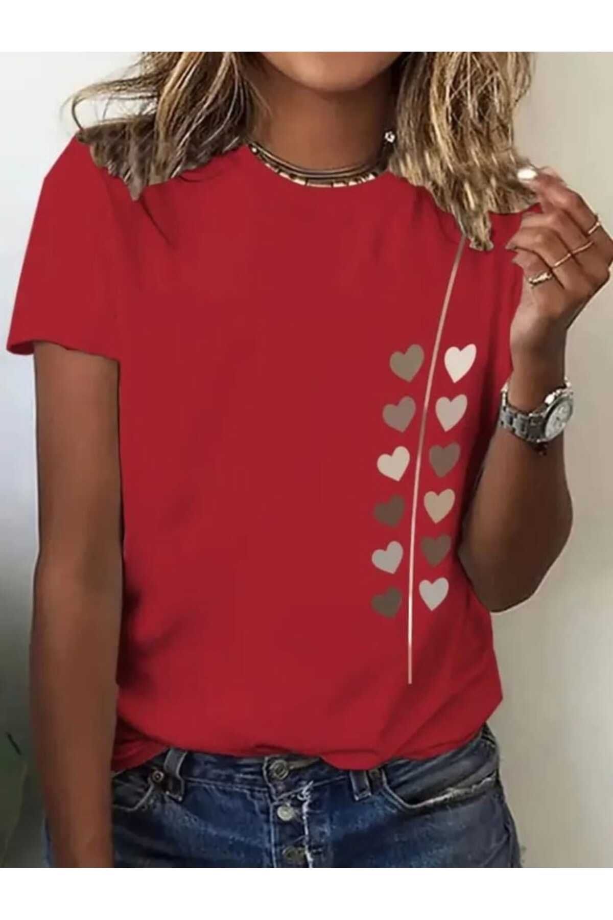 TekTarzz Unisex Kalp Yolu Baskılı Tasarım Tshirt