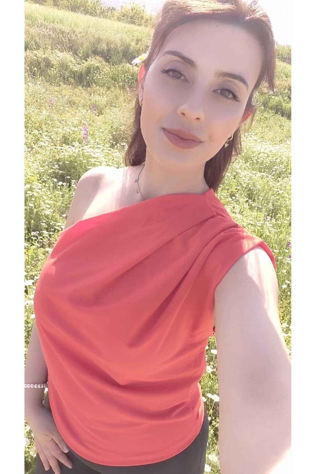 ecenurbutik BLUZ Likralı Drapeli Tek Omuz tasarım Bluz (Detaylar Açıklamada )