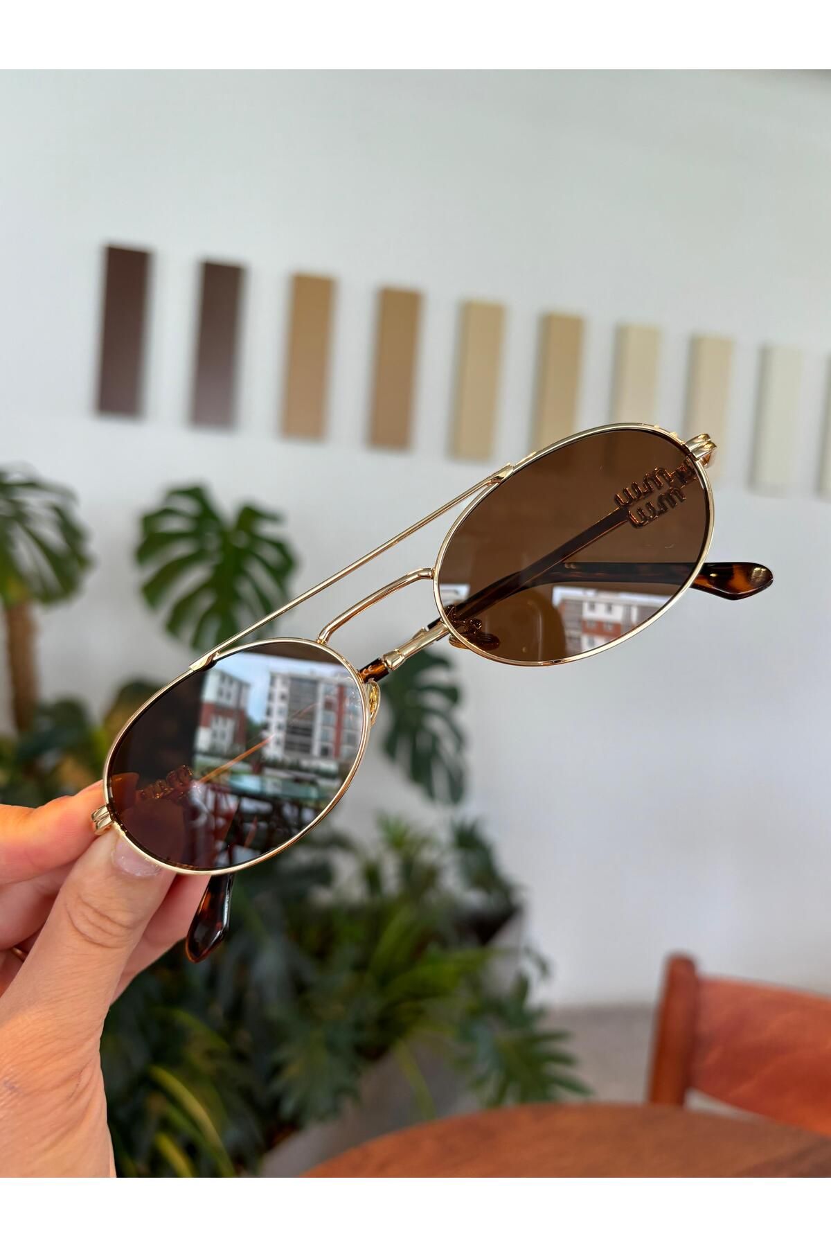 funeyes Mix Metal oval yeni sezon Güneş Gözlüğü uv400 koruma premium seri Gold Kahverengi renkli