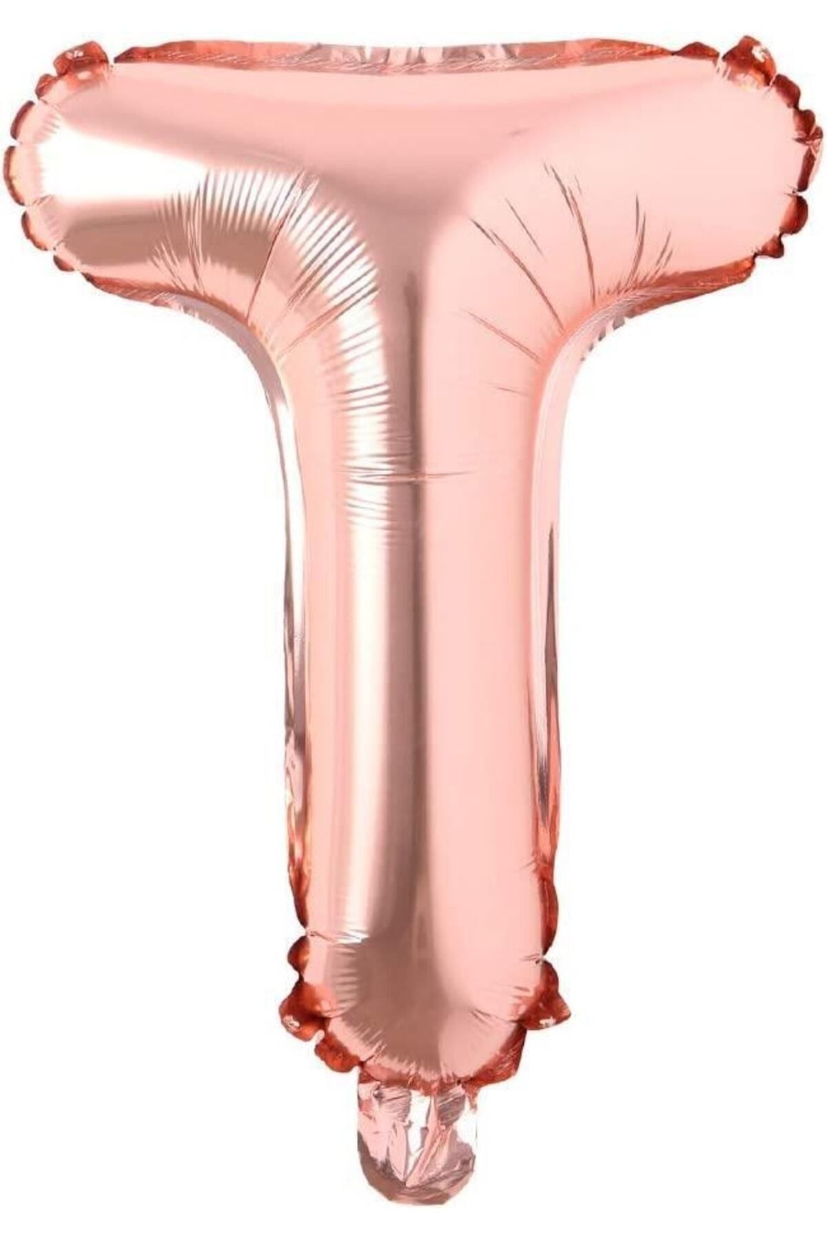 DOĞA PARTİ EVİ T Harf Rose Gold Folyo Balon 16 Inç 40 Cm