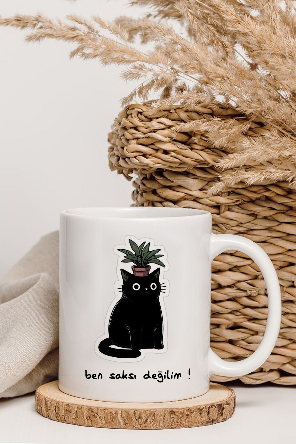 shop Ben Saksı Değilim Siyah Kedi Baskılı Kupa