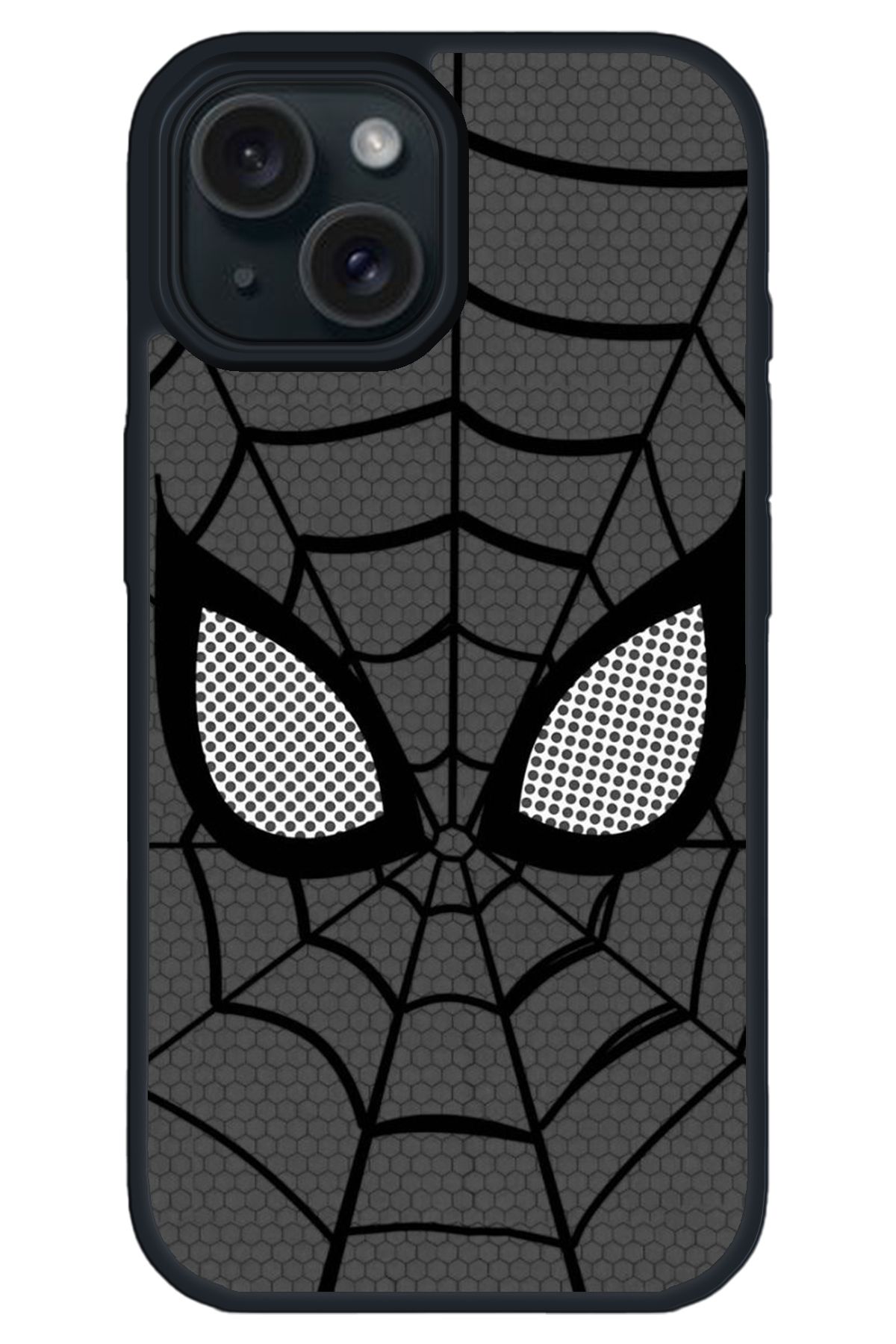 WANNA PROTECT iPhone 13 Siyah Siyah Spider Desenli Kamera Çıkıntılı İmpact Telefon Kılıfı