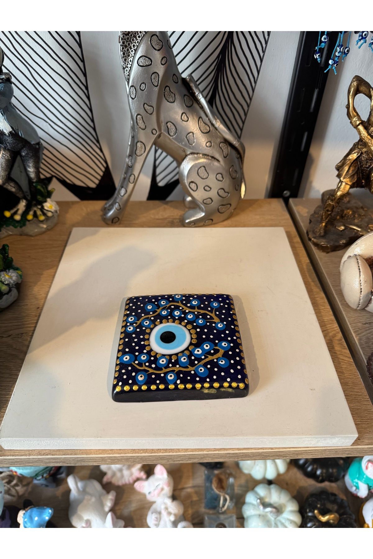 Atak Hediyelik Cam çini desenli nazarlık banyo gideri 10x10 cm