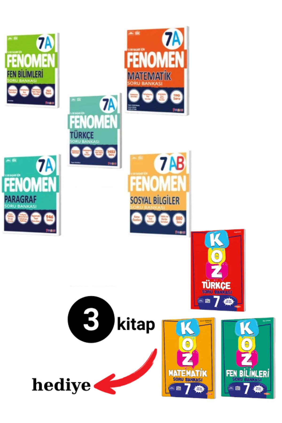 Fenomen Yayıncılık FENOMEN YAYILARI 7.SINIF A SORU BANKASI SETİ (3 KİTAP HEDİYE)