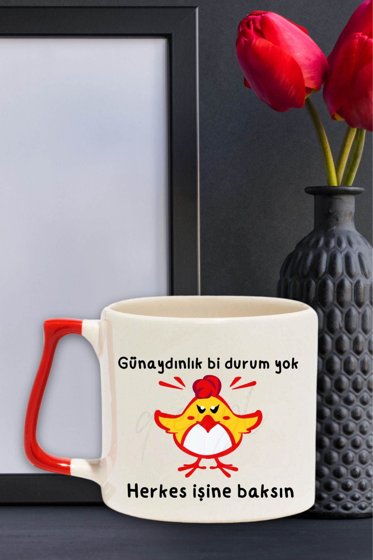 qoeuyl boutique Günaydınlık Bi Durum Yok Herkes İşine Baksın Baskılı Eğlenceli Renkli Kulplu Modern Seramik Kupa