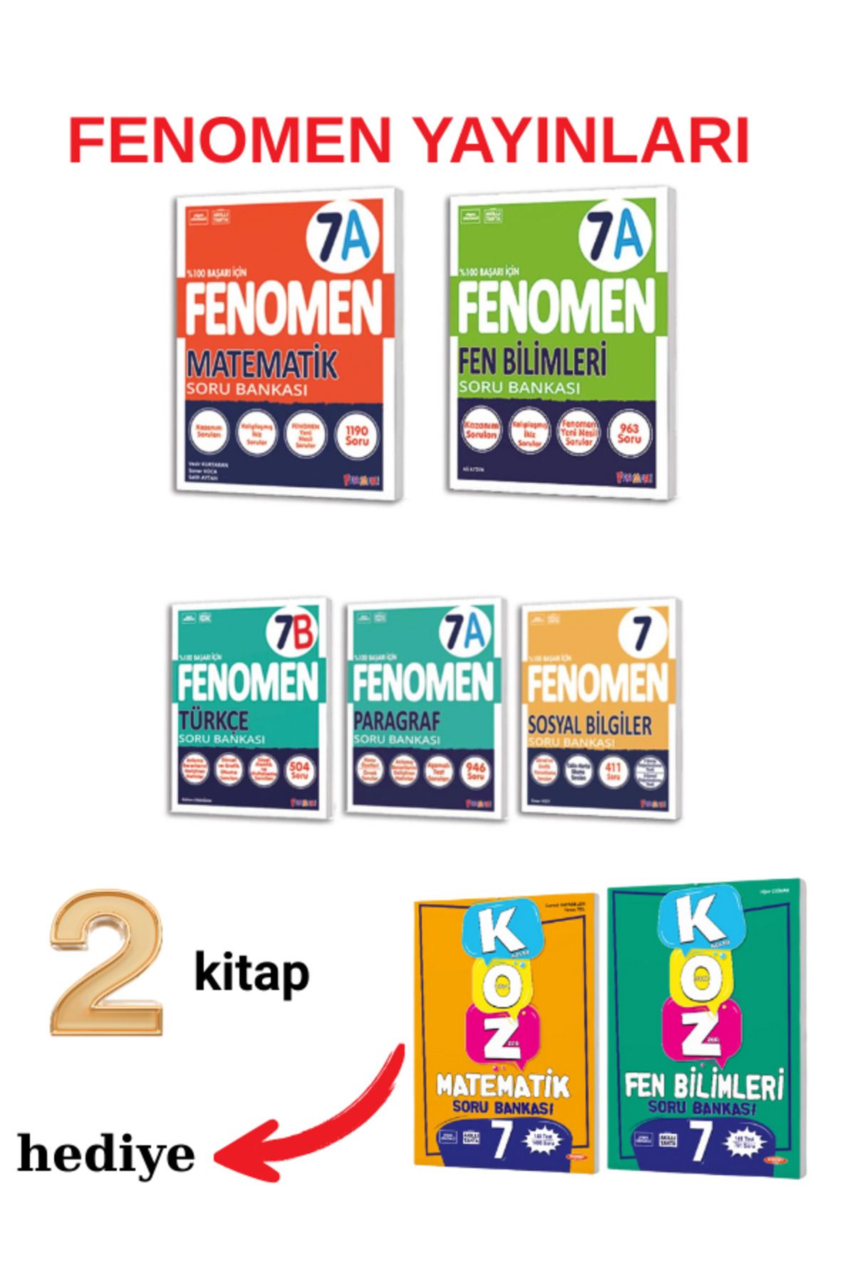 Fenomen Yayıncılık 7. Sınıf Matematik FenBilimleri Türkçe Paragraf Sosyal Bilgiler Soru Bankası Seti (3KİTAP HEDİYE)