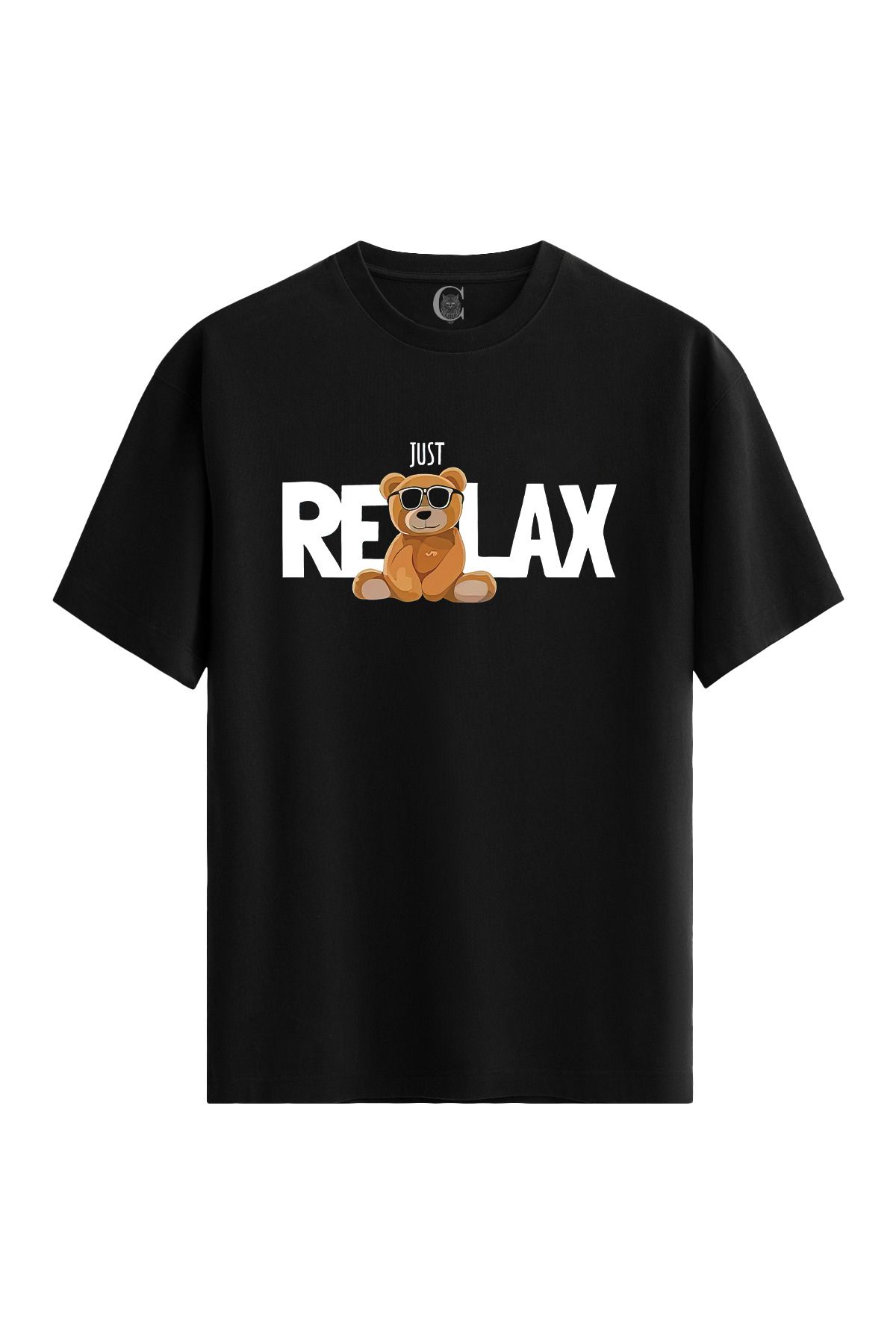 Color Luxe Chill Bear - %100 Pamuklu Erkek Siyah Tişört - Premium Quality