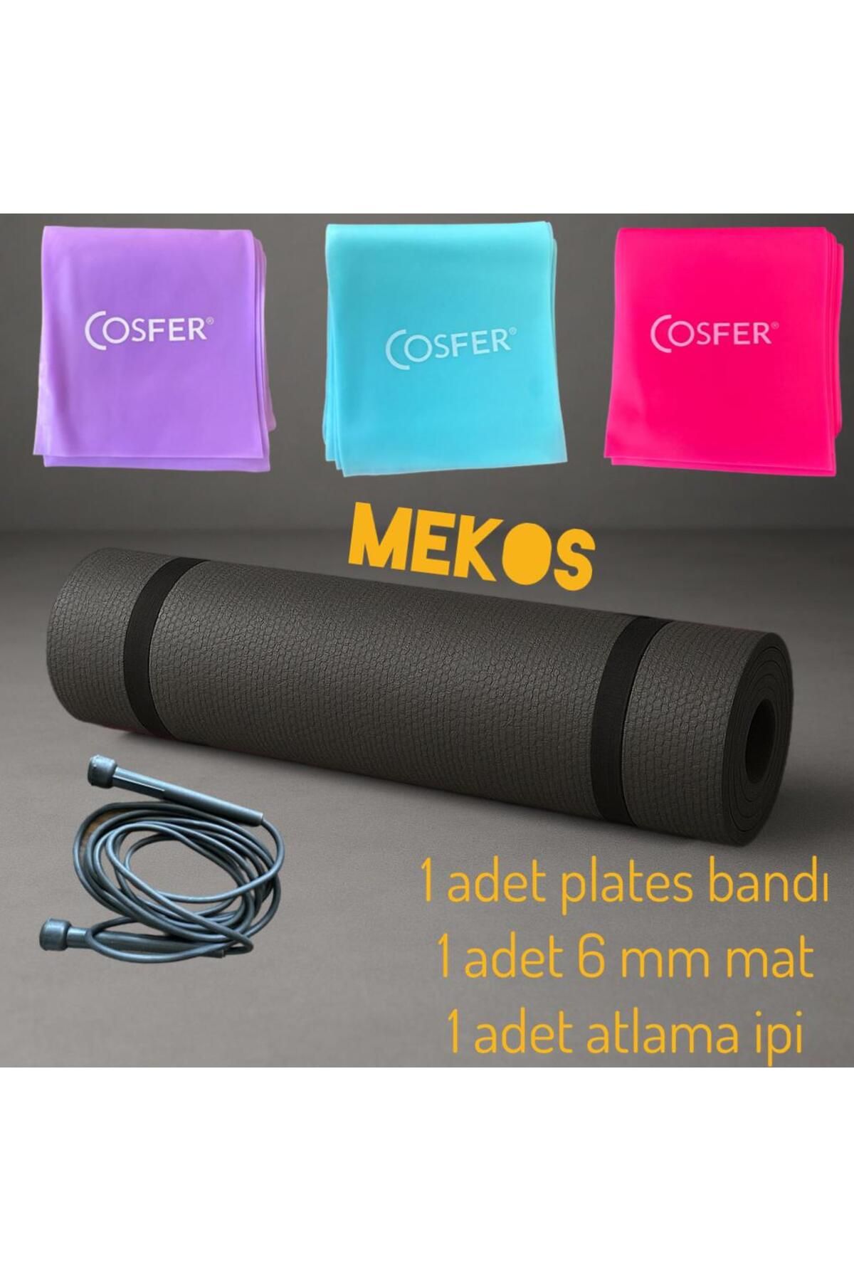 MEKOS PİLATES SETİ 3'lü Set 1 adet 6mm Pilates Yoga Minderi Matı - 1 adet Plates Bandı ve Atlama ipi