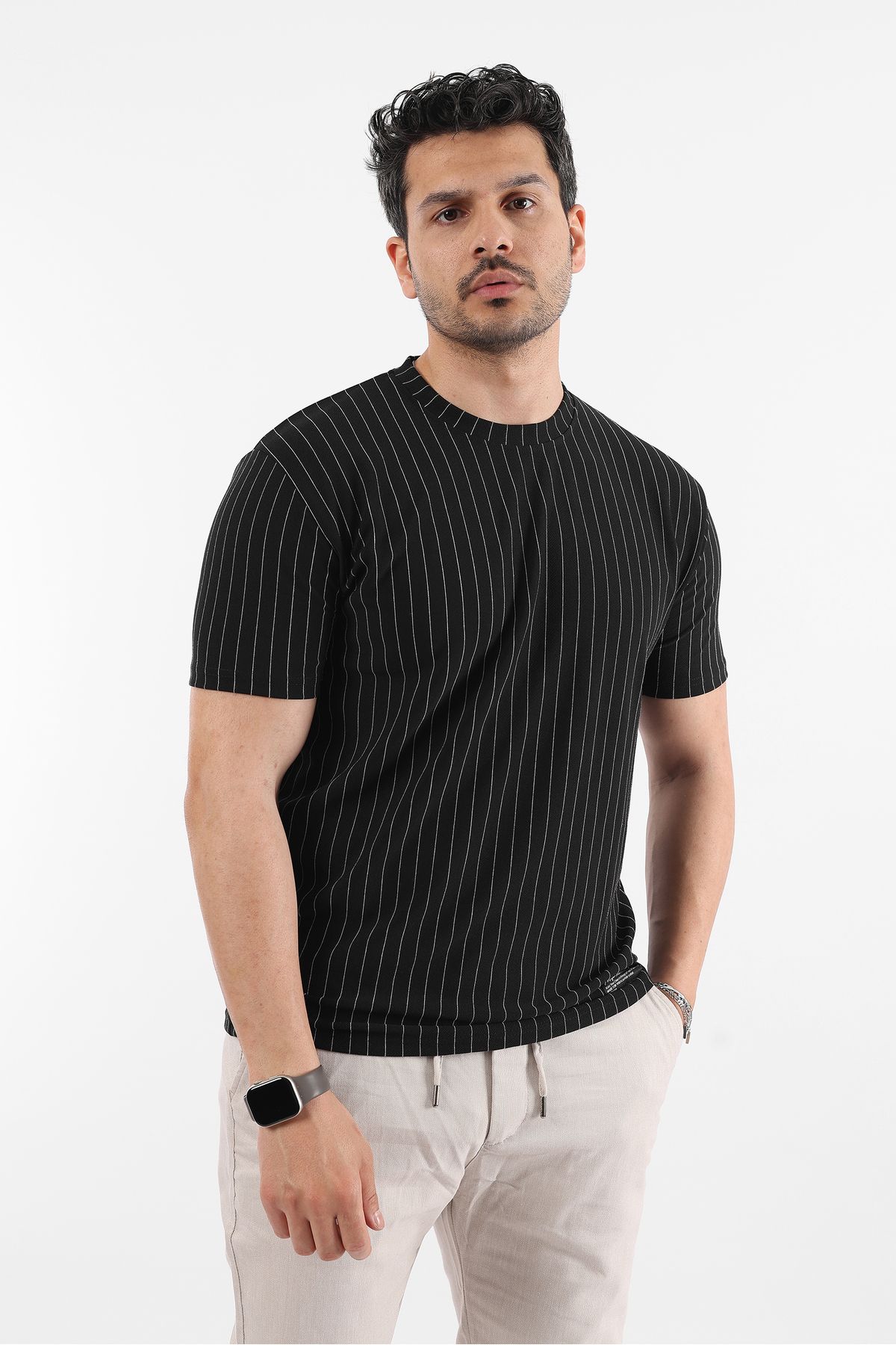Rodrigo Erkek Bisiklet Yaka Çizgili Slim Fit T-shirt Tişört