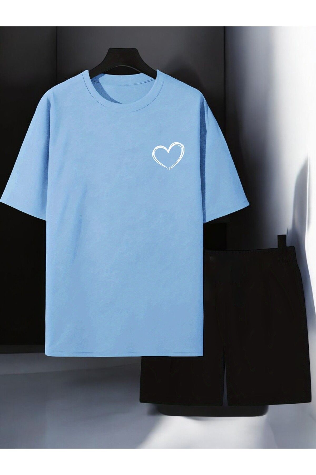 uyguntarz Unisex Cep Kalp Baskılı Tasarım Şort Takım