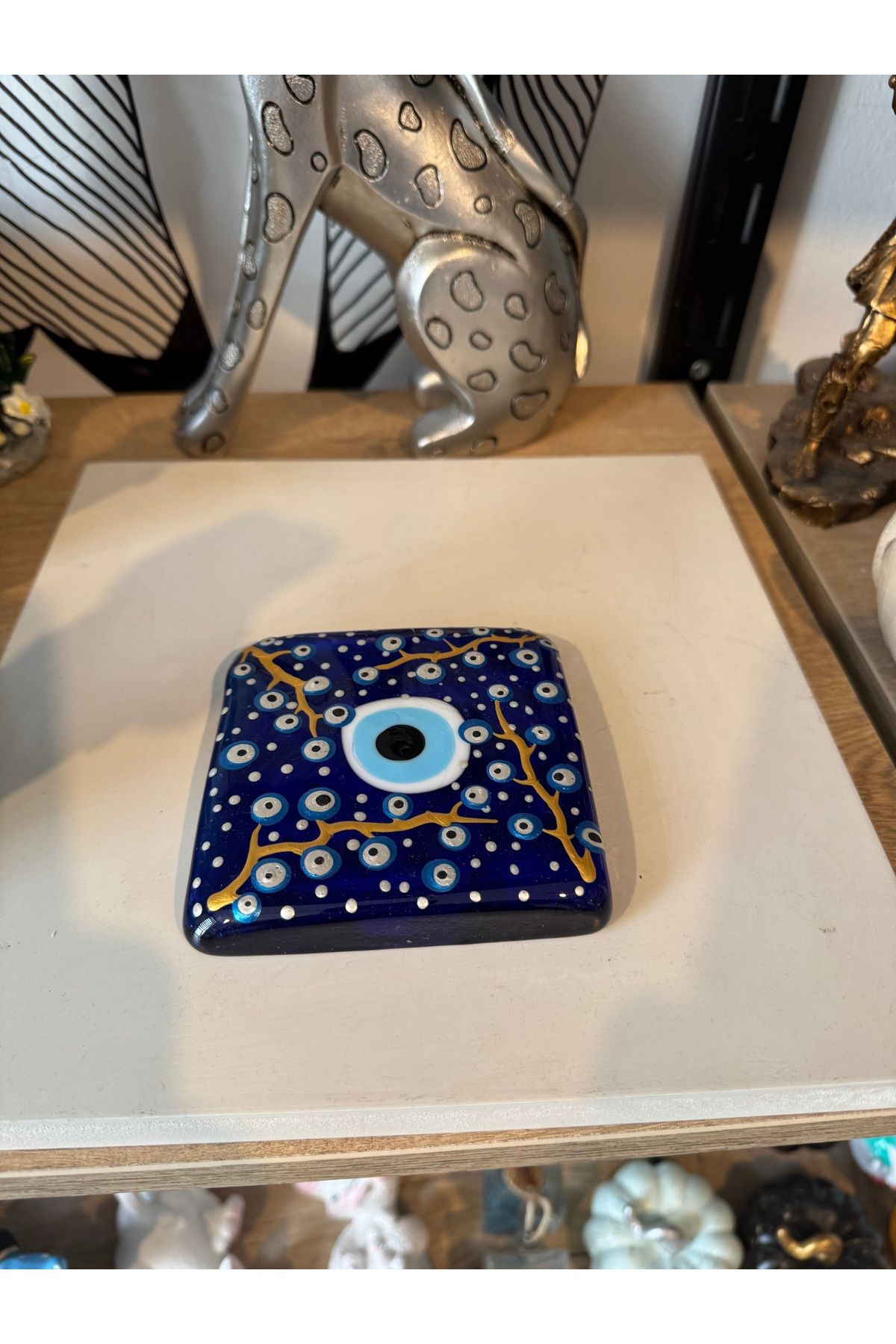 Atak Hediyelik Cam çini desenli nazarlık banyo gideri 10x10 cm