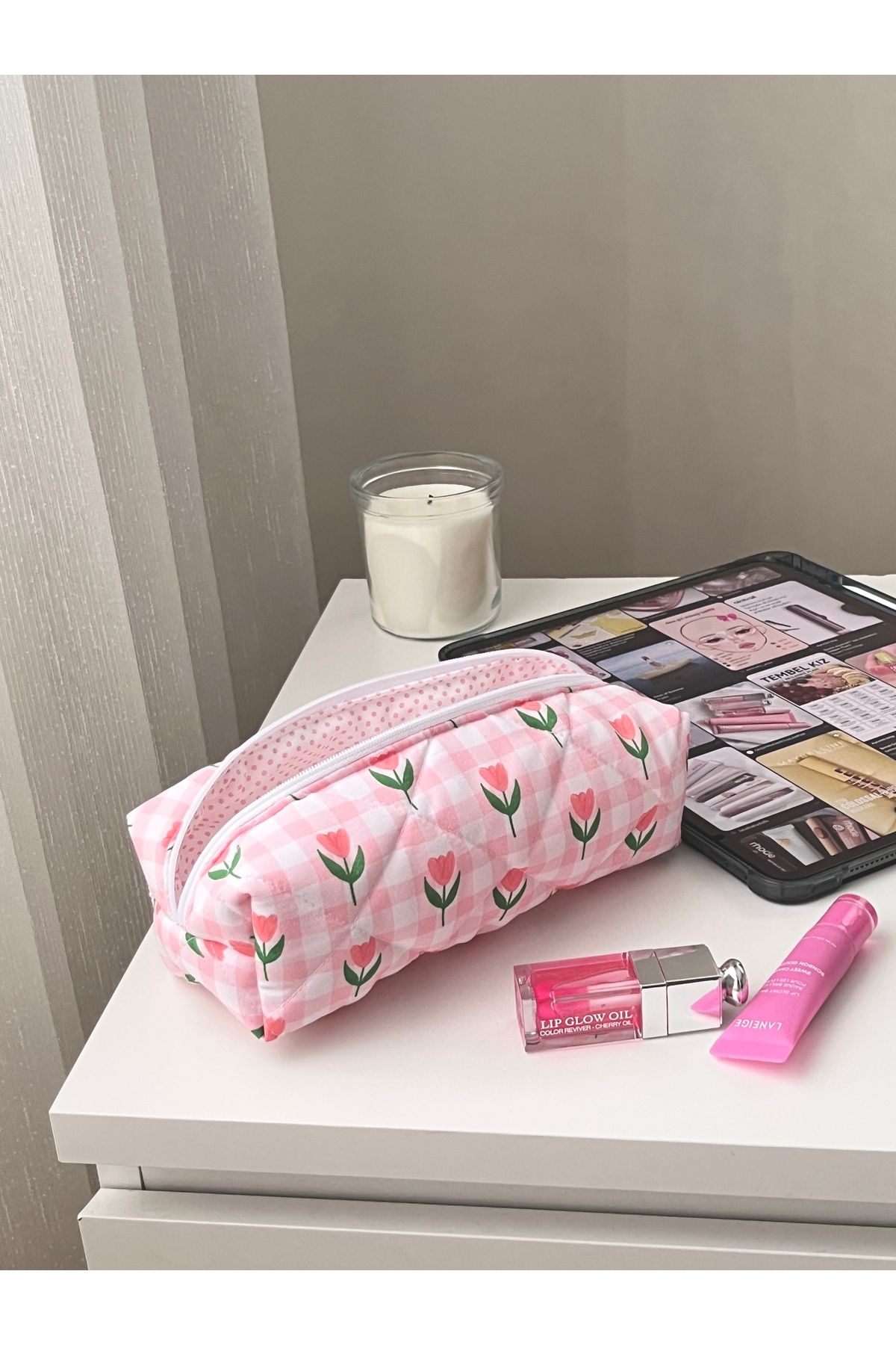 Lulishop Pink Tulip Kumaş Kalem Kutu