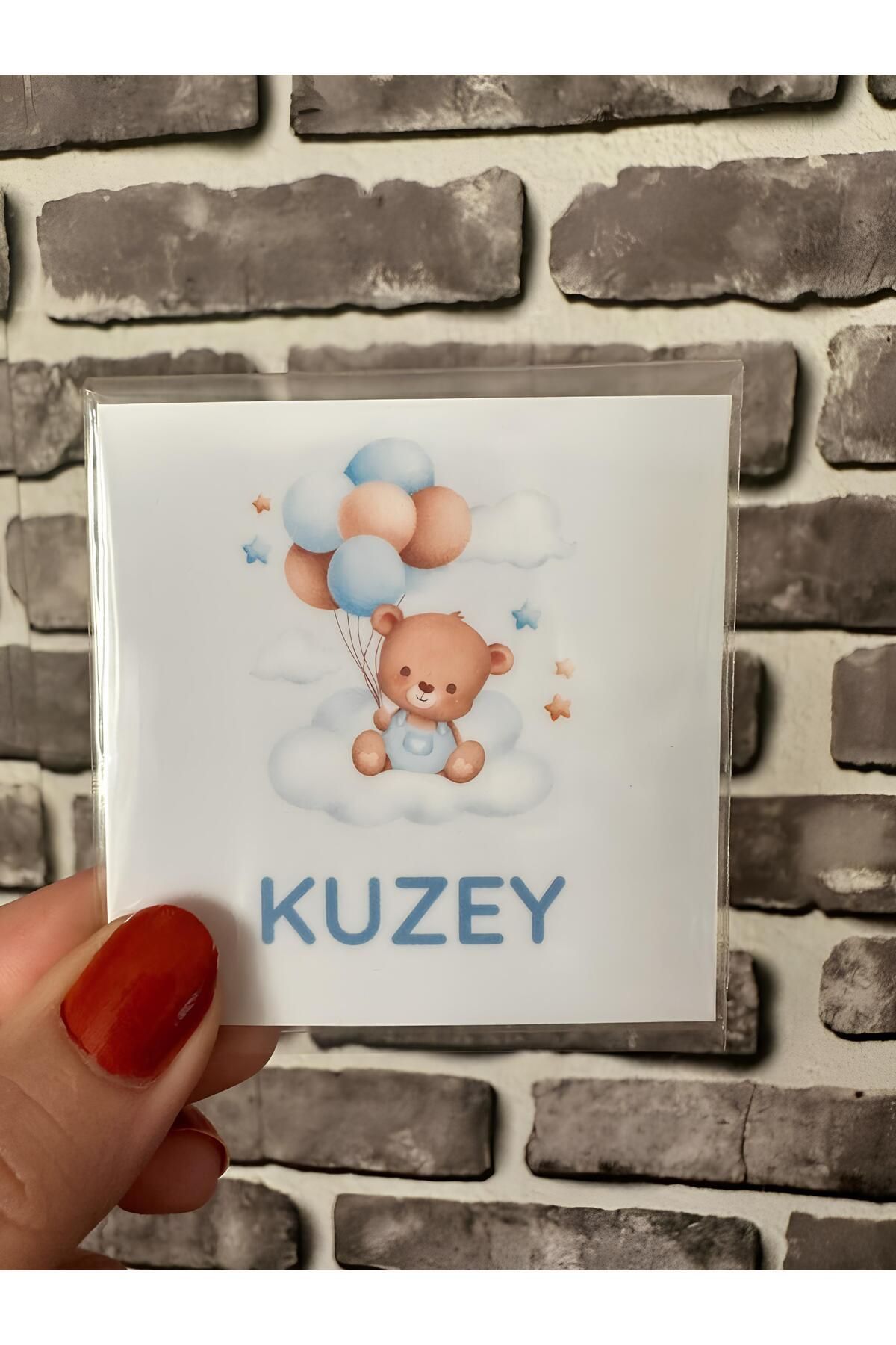 Renkia Studio Kişiye Özel 12’li Balonlu Ayıcık Tasarımlı Magnet Seti – Bebek Doğum Hediyeliği
